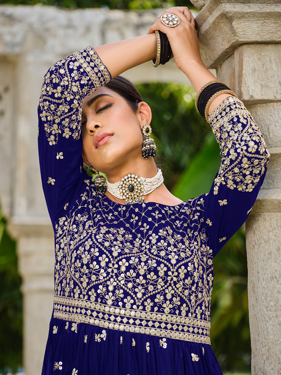 Navy blue Georgette Sequins Work Palazzo Salwar Suit