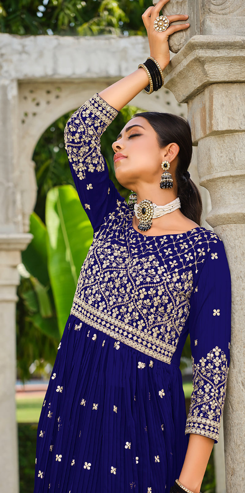 Navy blue Georgette Sequins Work Palazzo Salwar Suit