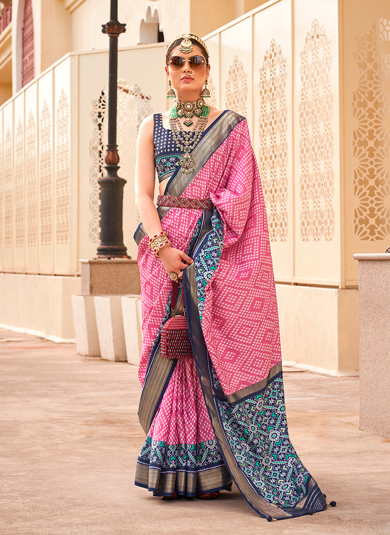 Light Pink Patola Print Zari Weaving Silk Saree