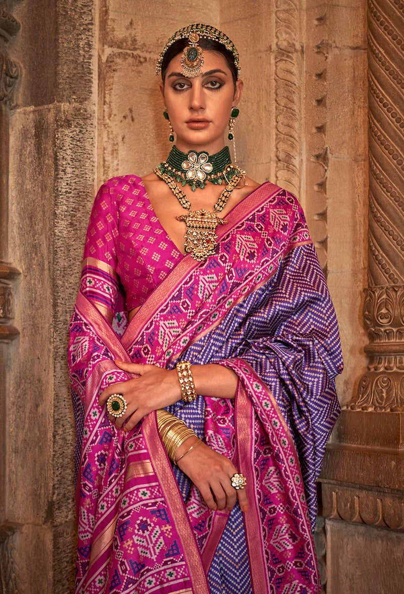 Violet Silk Patola Print Work Saree
