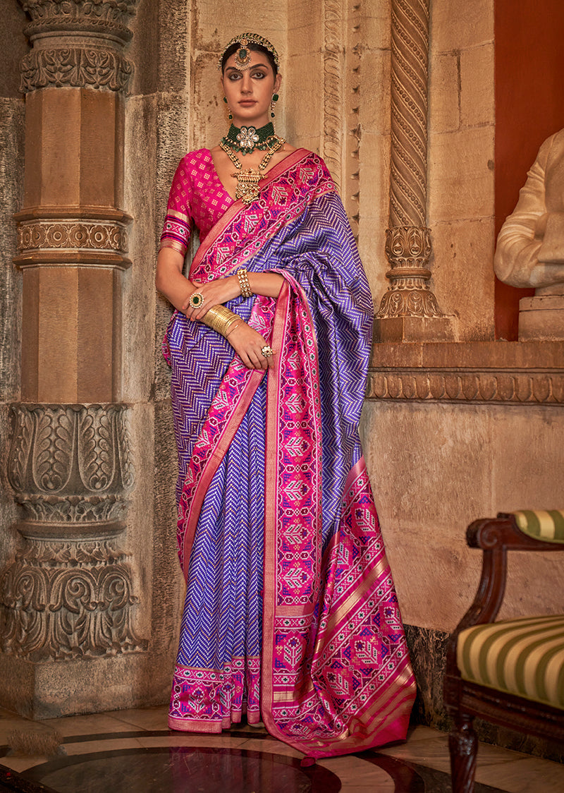 Violet Silk Patola Print Work Saree
