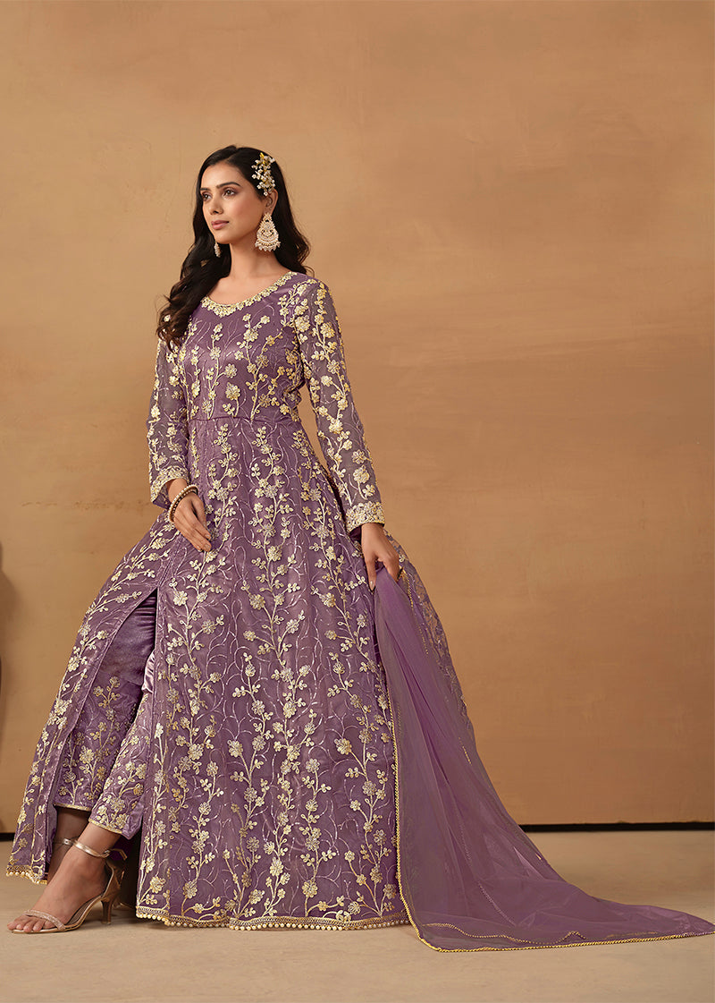 Orchid Net Embroidered Indo-western Suit - Monjolika Fashion