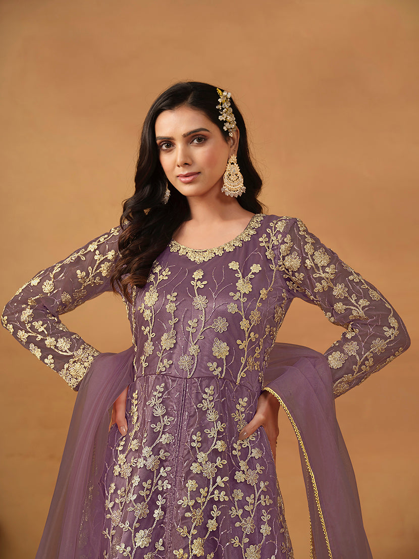 Orchid Net Embroidered Indo-western Suit - Monjolika Fashion