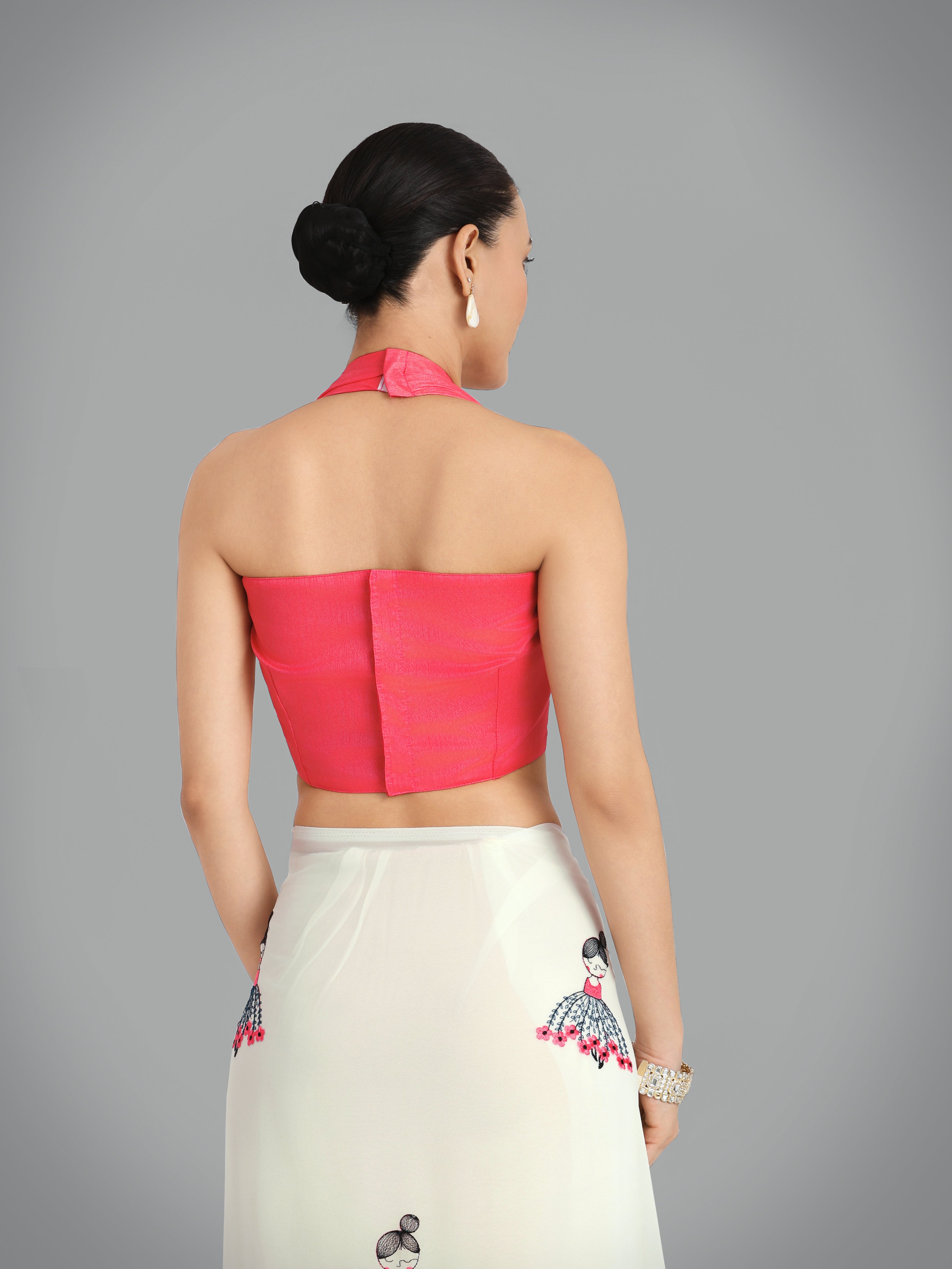 Off White Georgette Embroidered Work Party Wear Saree