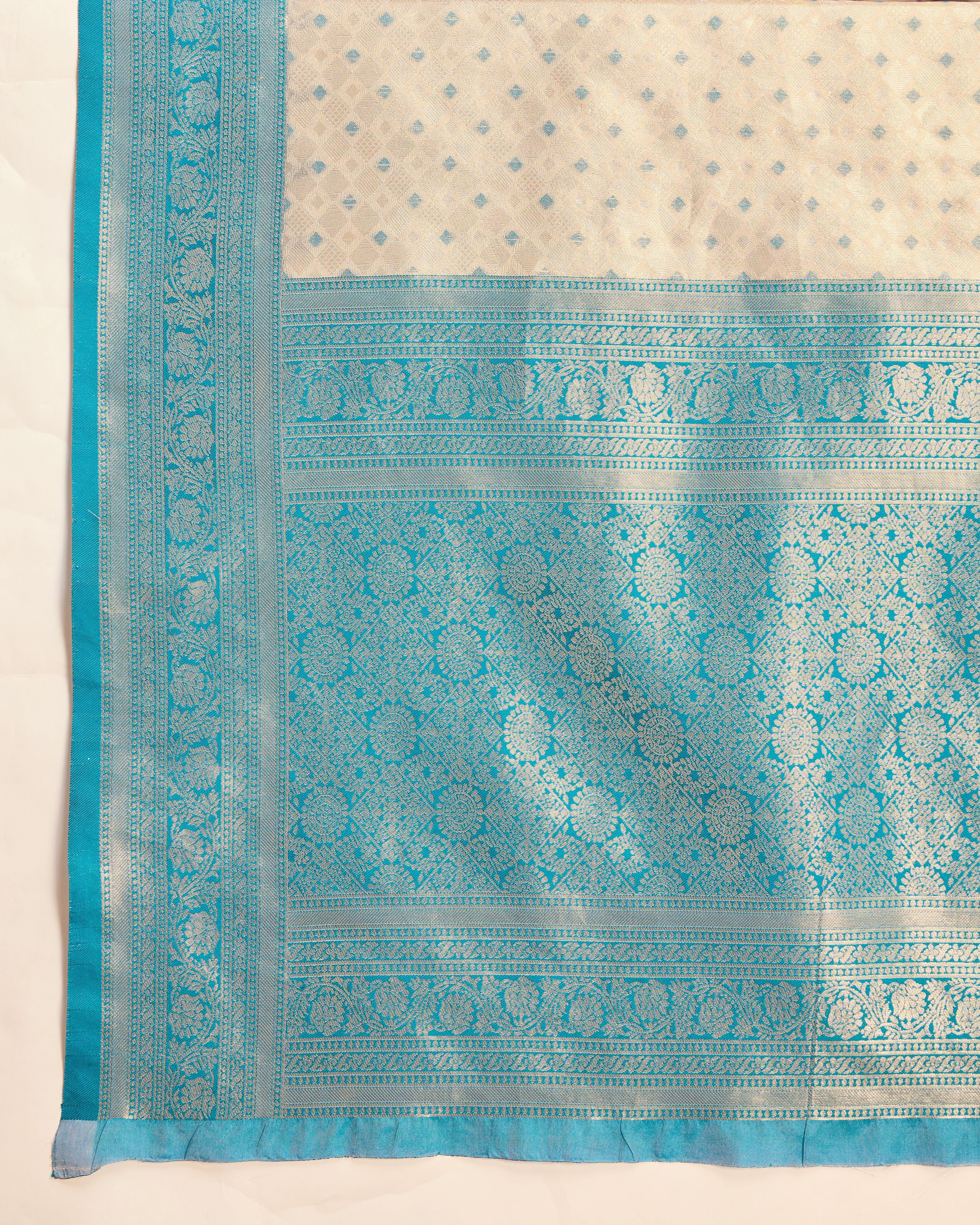 Off White Kanjivaram Silk Zari Woven Festive Wear Saree