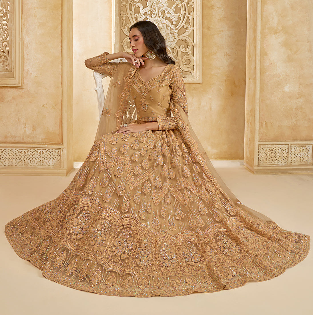 Chiku Net Designer Lehenga Choli with Embroidered Work for Women