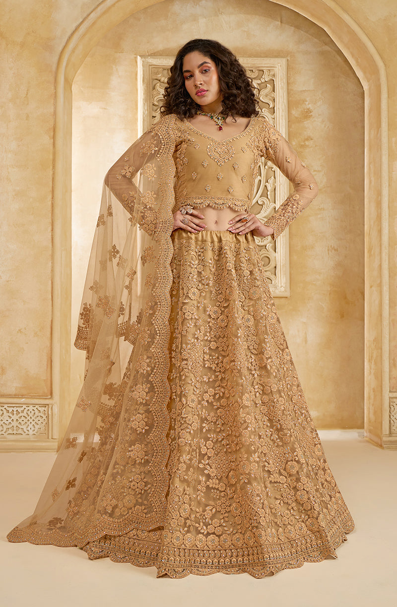 Chiku Net Thread Embroidery Stone Work Lehenga Choli