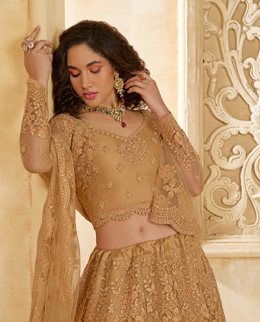 Chiku Net Thread Embroidery Stone Work Lehenga Choli