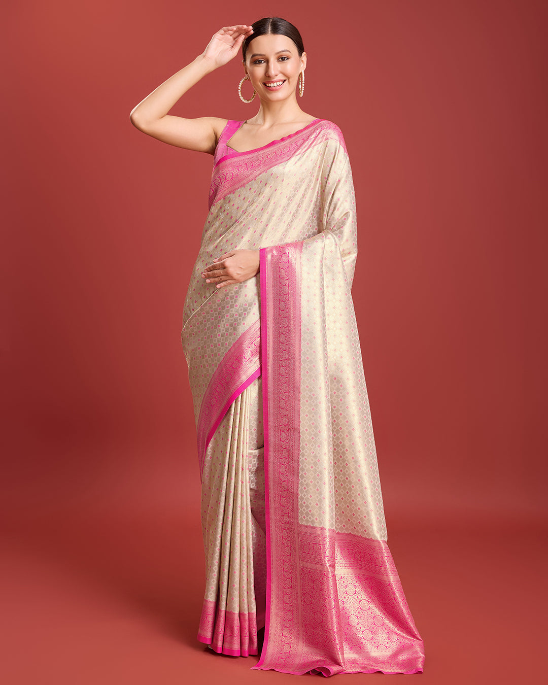 Off White Kanjivaram Silk Zari Woven Festive Wear Saree - Monjolika Fashion