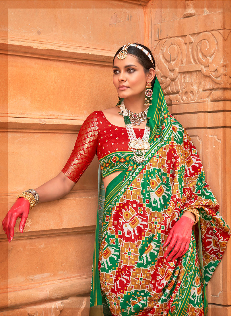 Multi Colour & Red Silk Patola Print Saree
