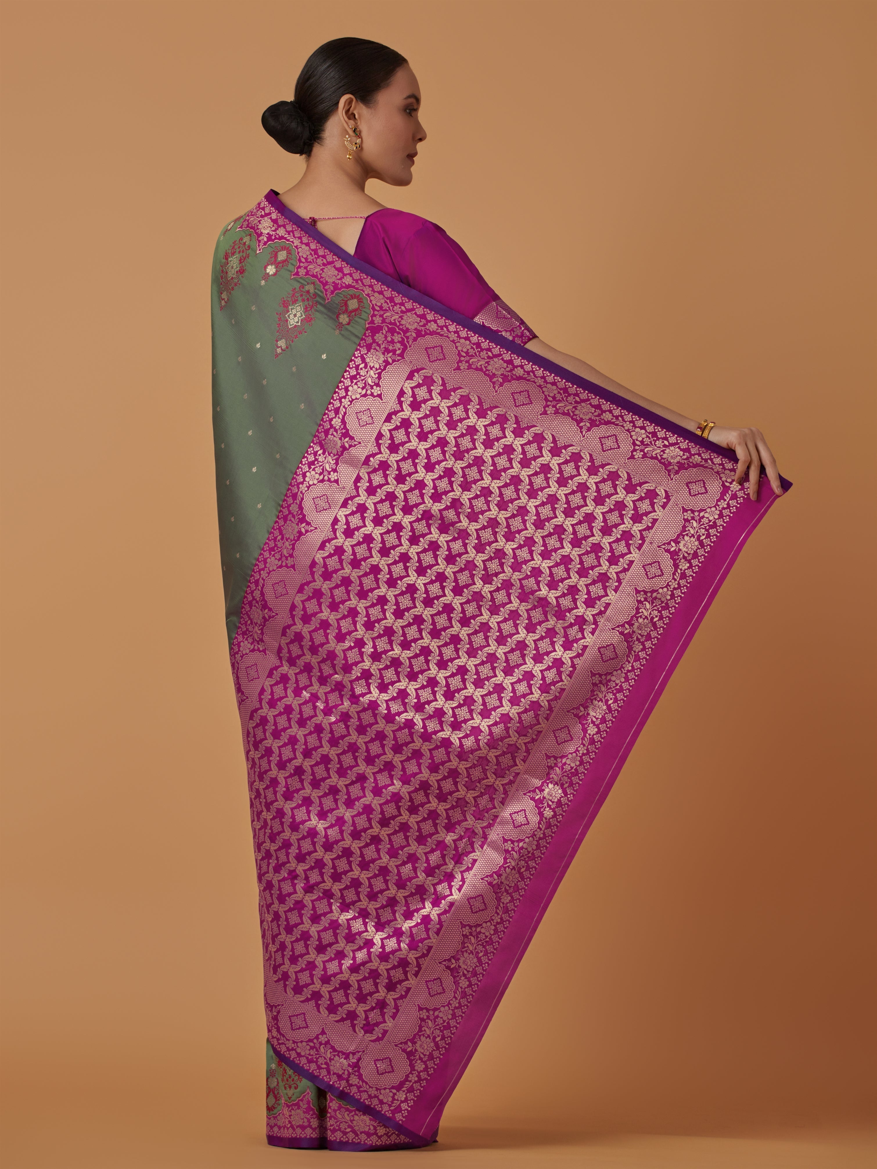 Olive Green Banarasi Silk Blend Zari Woven Contemporary Saree