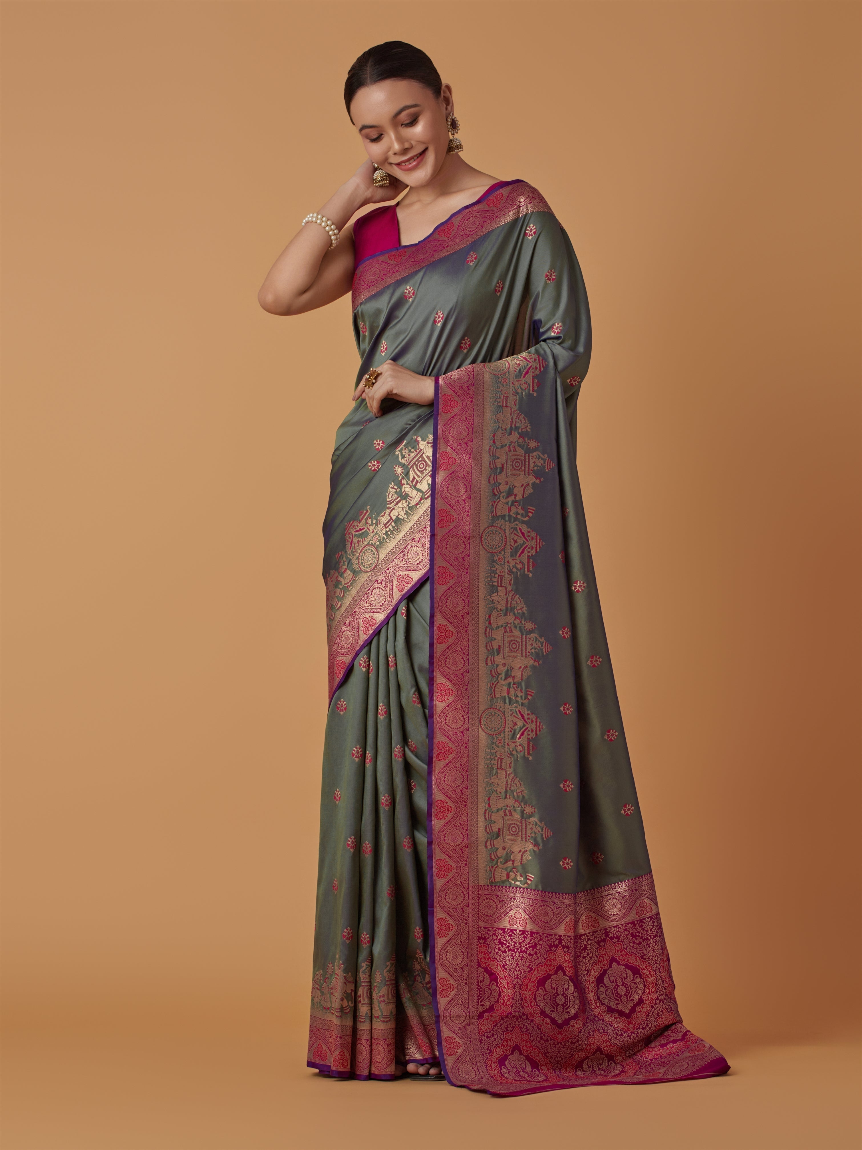 Red Banarasi Silk Dulha Dulhan Zari Woven Saree