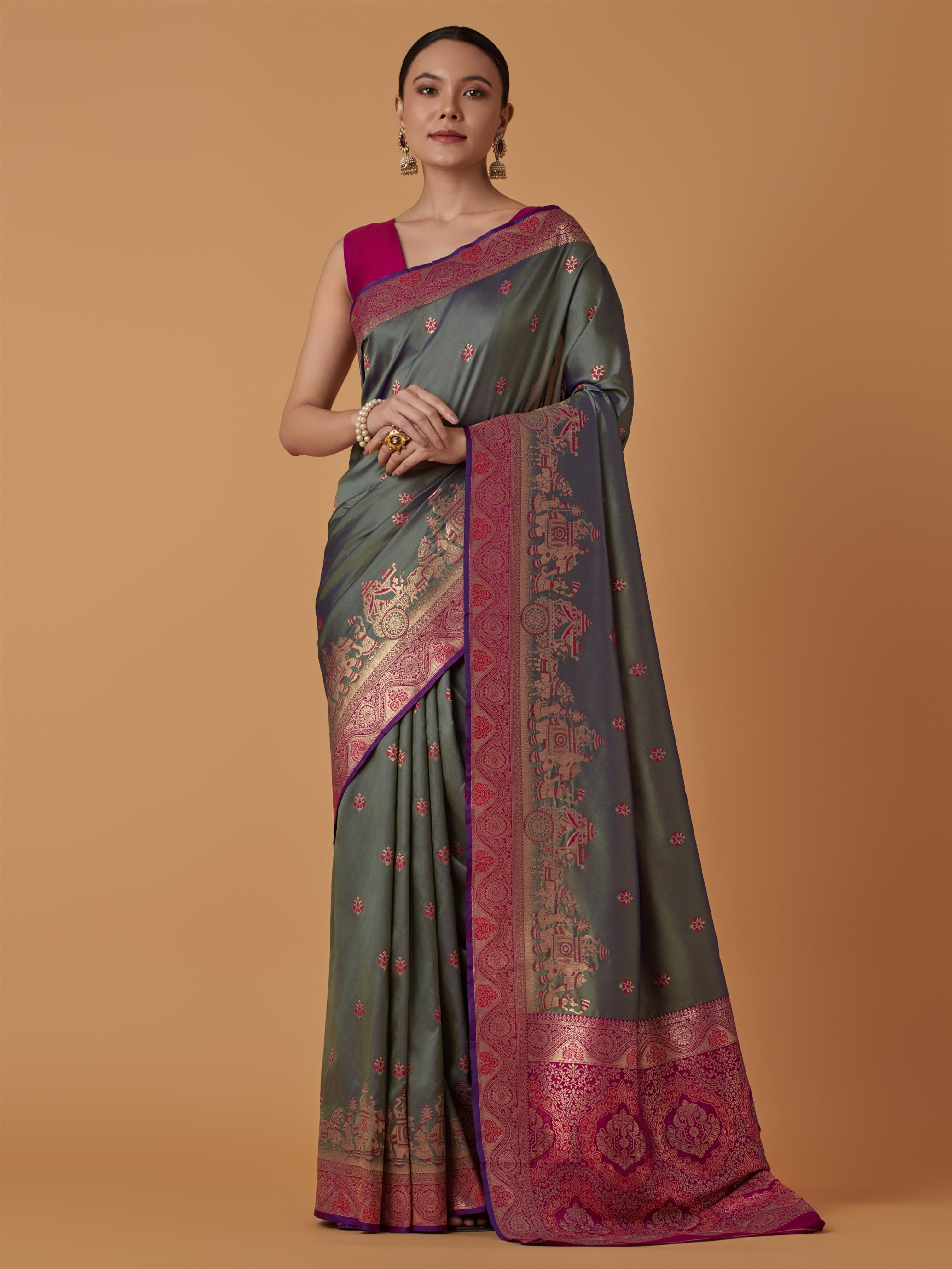 Red Banarasi Silk Dulha Dulhan Zari Woven Saree