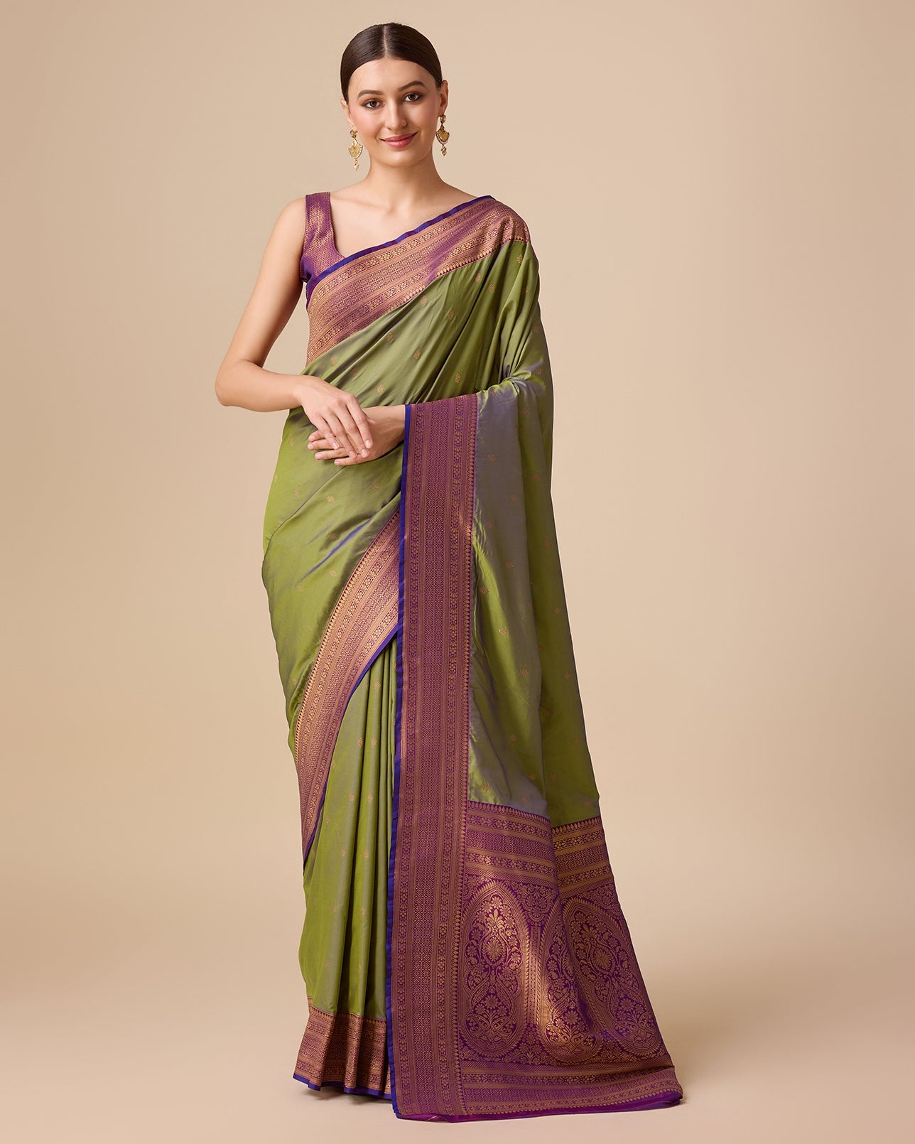 Dark Purple Banarasi Silk Intricate Zari Work Saree - Monjolika Fashion