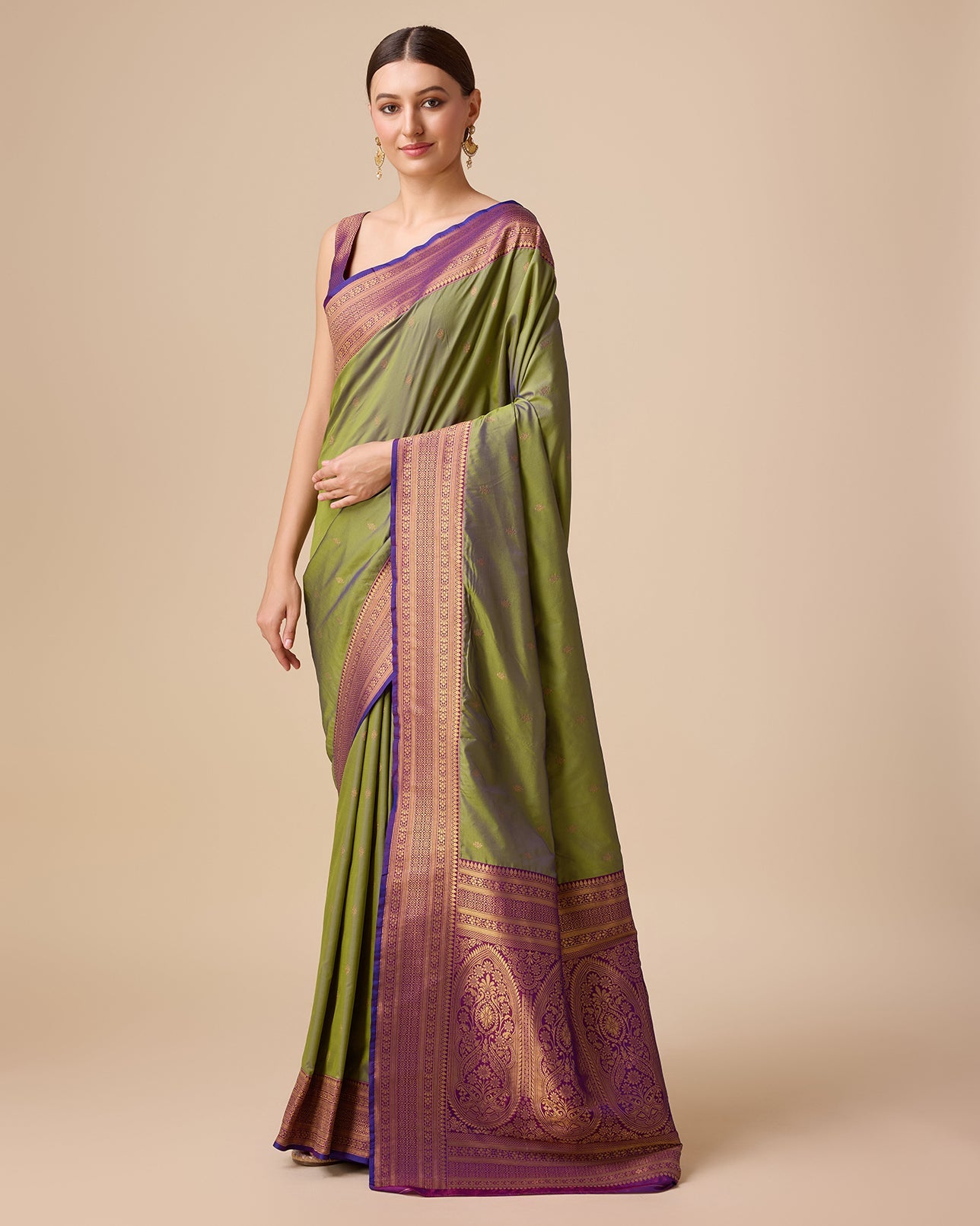 Dark Purple Banarasi Silk Intricate Zari Work Saree - Monjolika Fashion