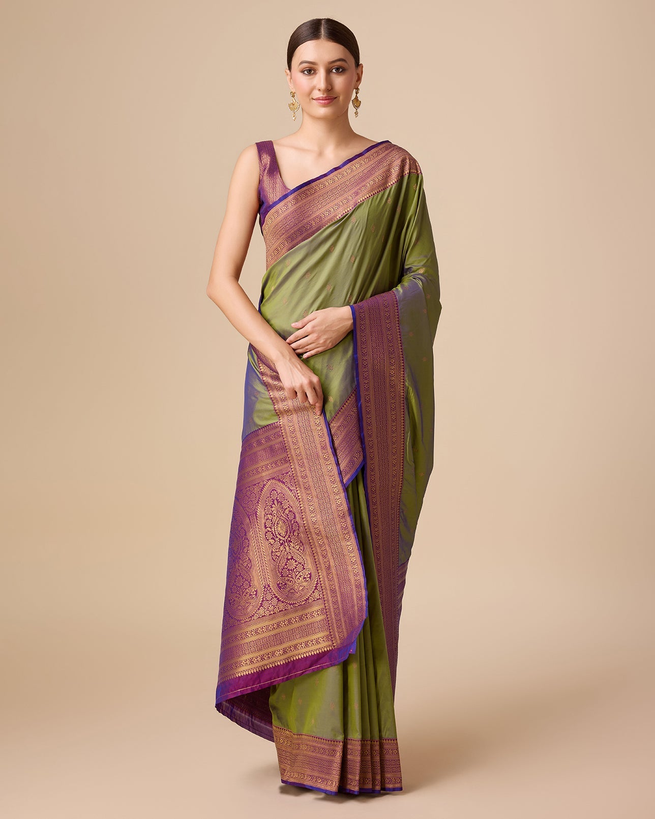 Dark Purple Banarasi Silk Intricate Zari Work Saree - Monjolika Fashion