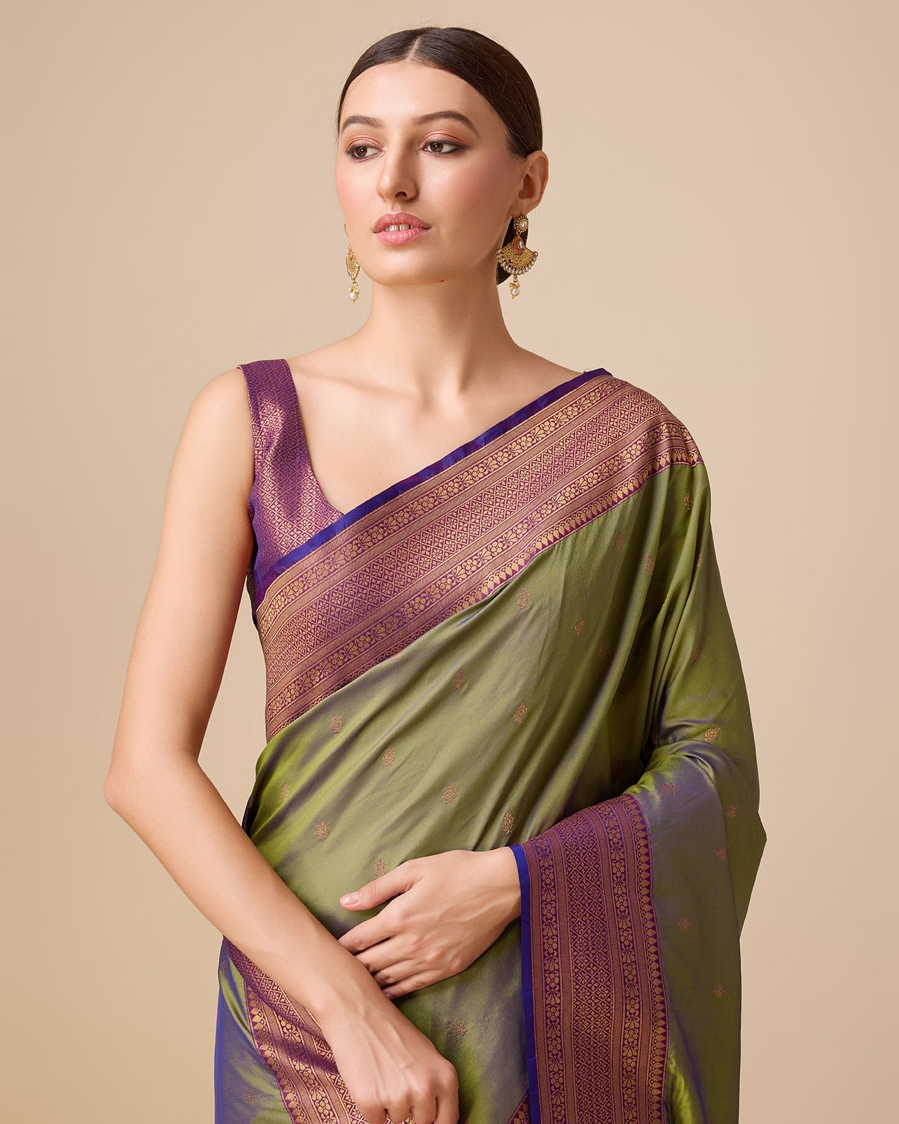Dark Purple Banarasi Silk Intricate Zari Work Saree - Monjolika Fashion