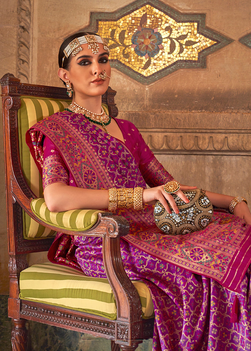 Purple Banarasi Silk Weaving Work Saree
