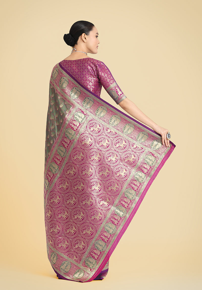 Olive Green Banarasi Silk Weaving Work Traditional Saree