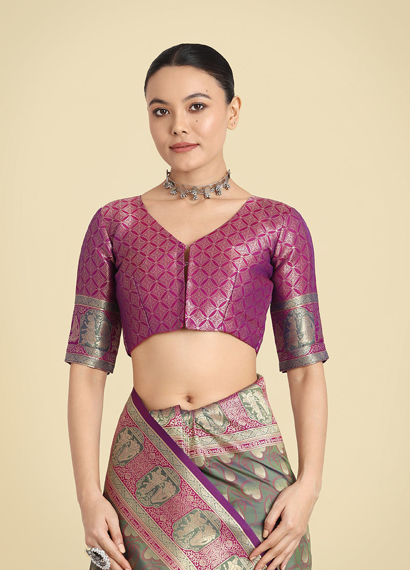 Olive Green Banarasi Silk Weaving Work Traditional Saree