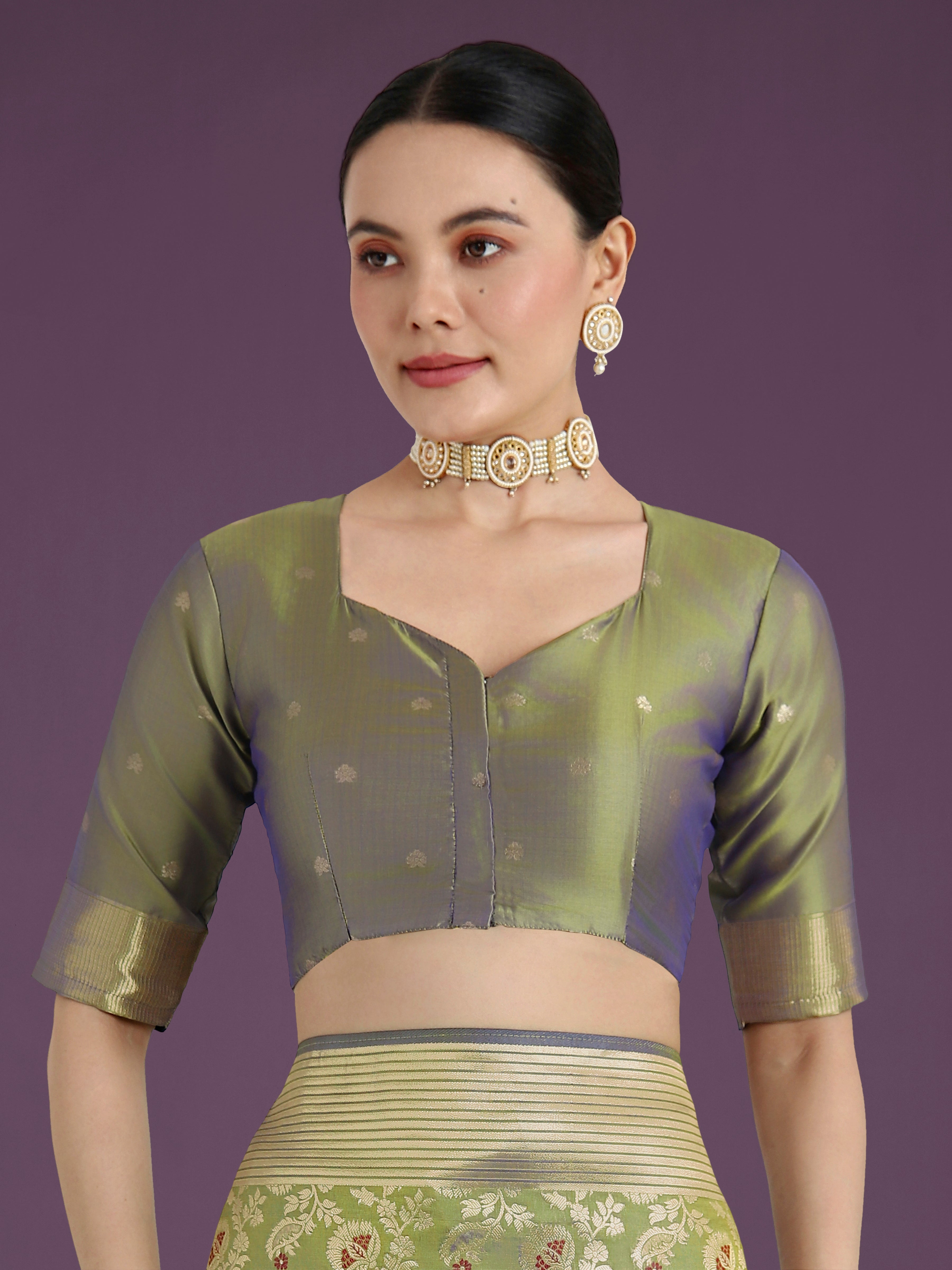 Olive Banarasi Silk Zaal Woven Pattern Traditional Saree