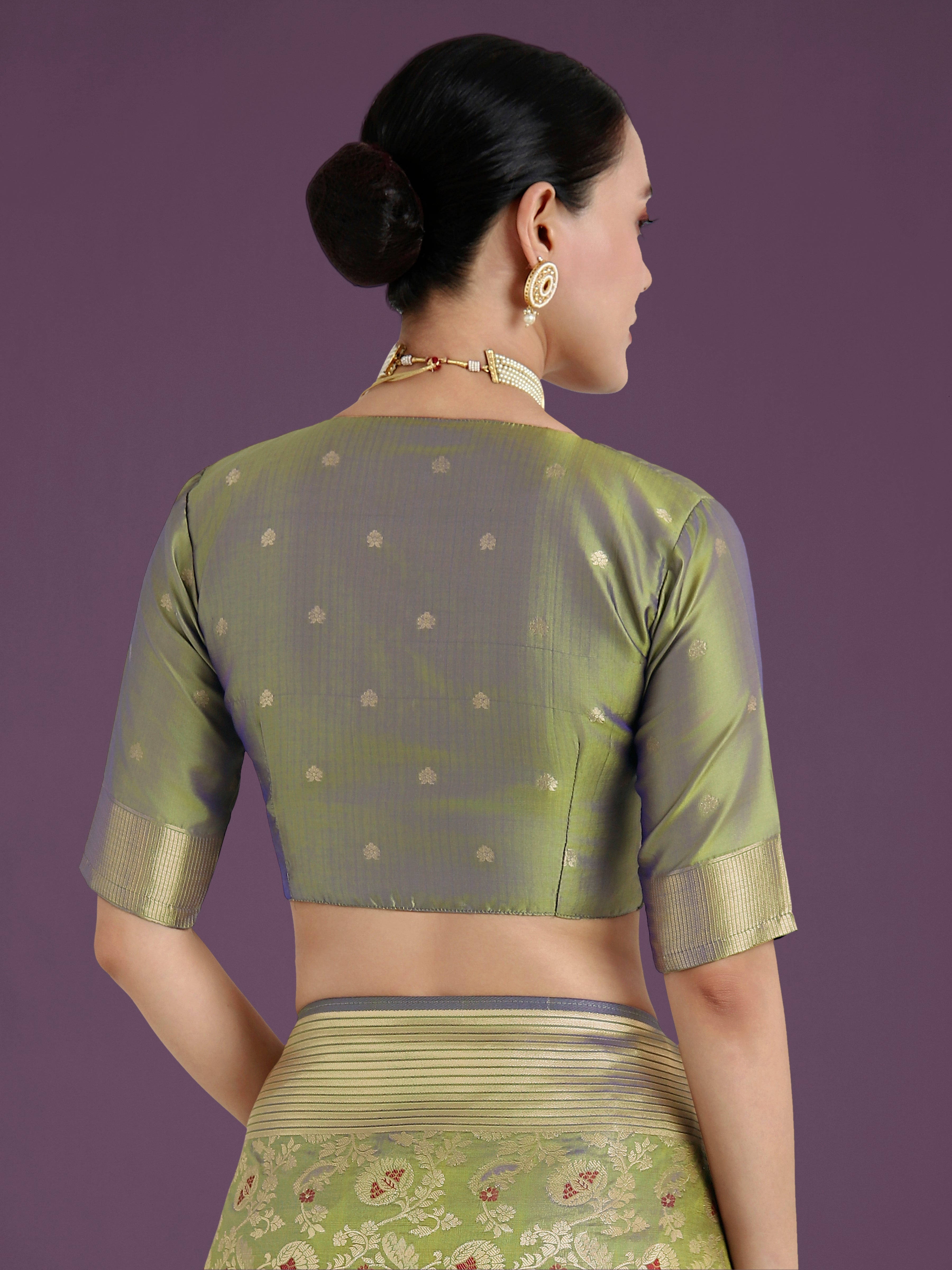 Olive Banarasi Silk Zaal Woven Pattern Traditional Saree