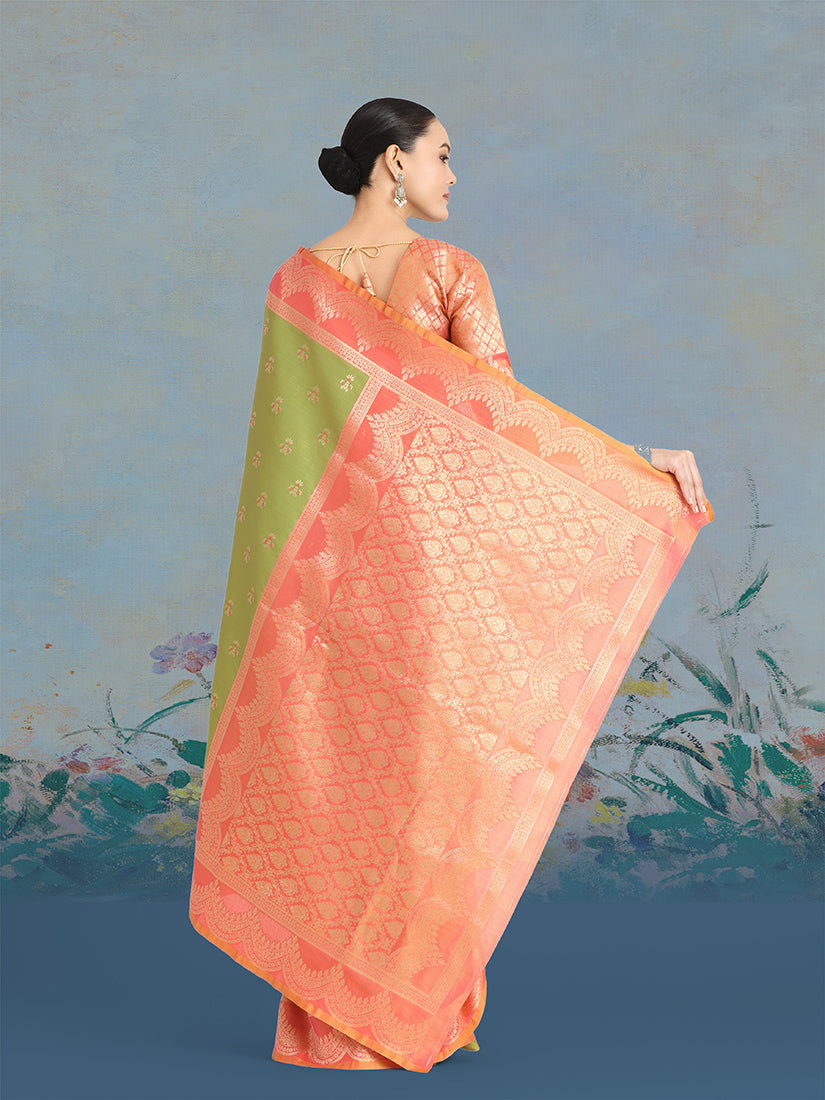 Olive green Banarasi Weaving Tissue Silk Indian Wear Saree