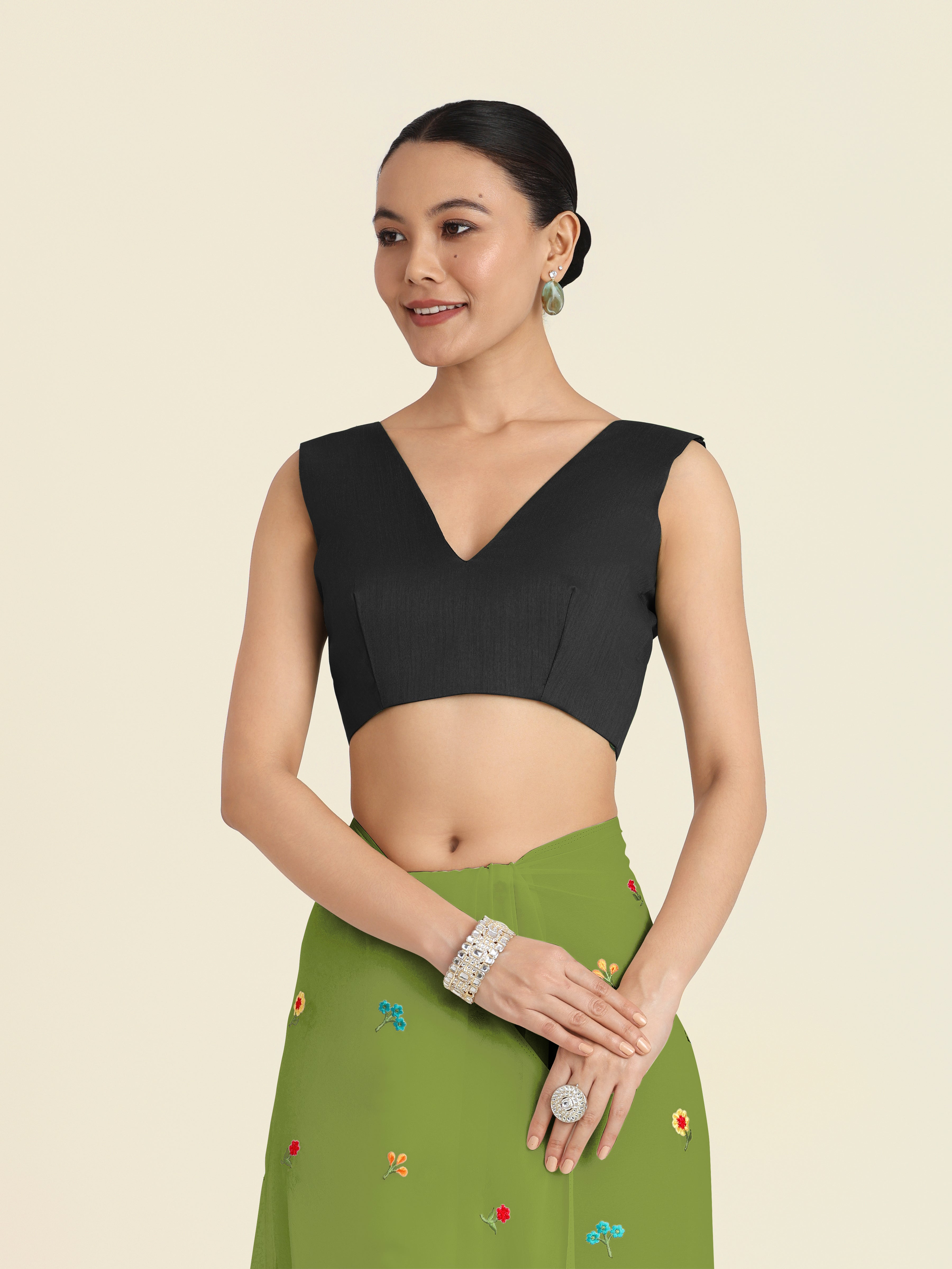 Olive Green Georgette Embroidered Work Causal Saree