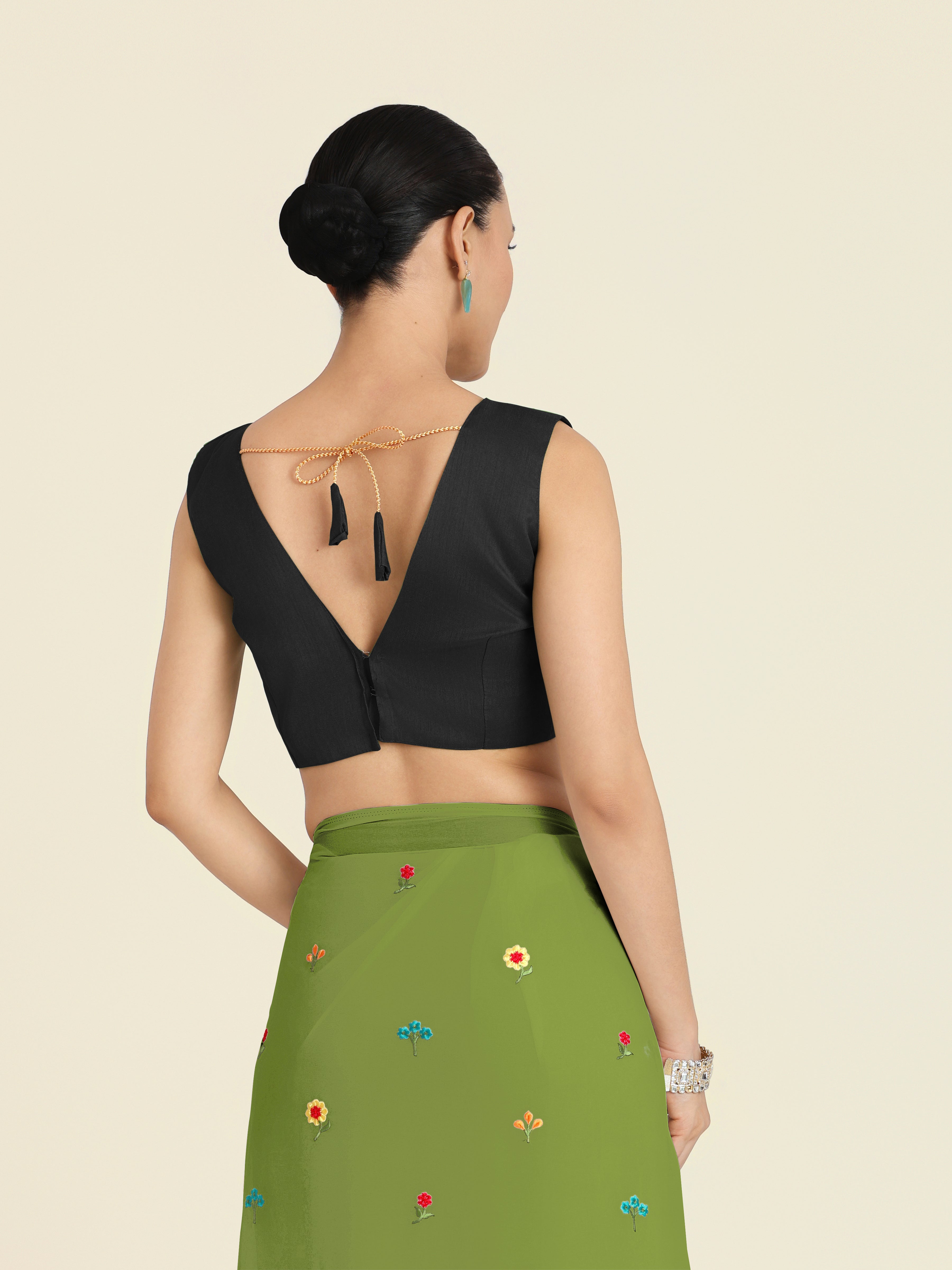 Olive Green Georgette Embroidered Work Causal Saree