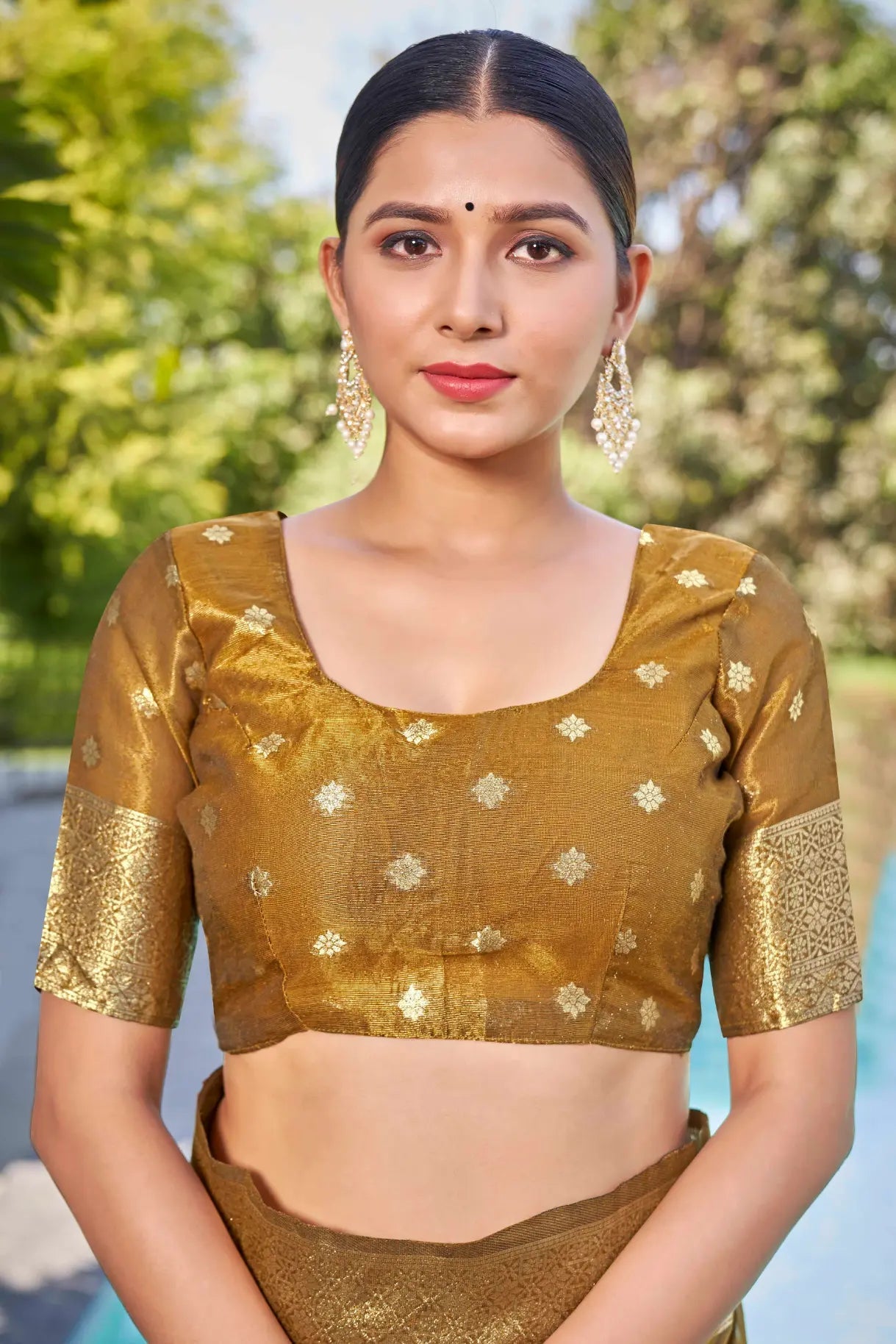 Mustard Shimmer Silk Woven Contemporary Wear Saree - Monjolika Fashion
