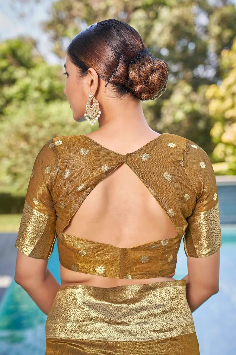 Mustard Shimmer Silk Woven Contemporary Wear Saree - Monjolika Fashion