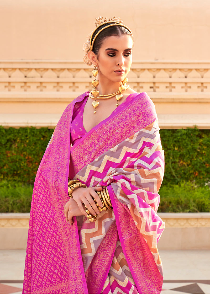Magenta Silk Foil Print Saree
