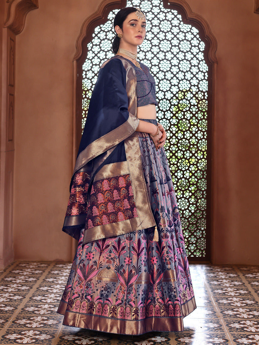 Blue Kanjivaram Silk Weaving Zari Lehenga Choli
