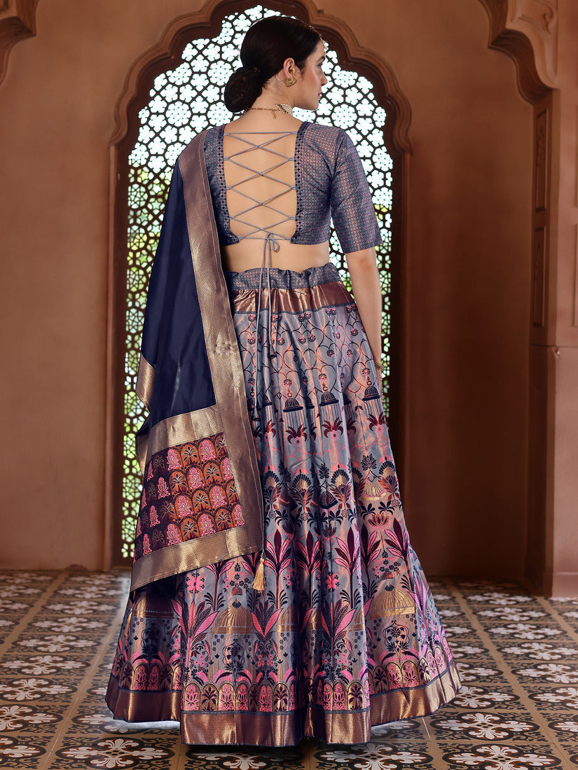 Blue Kanjivaram Silk Weaving Zari Lehenga Choli