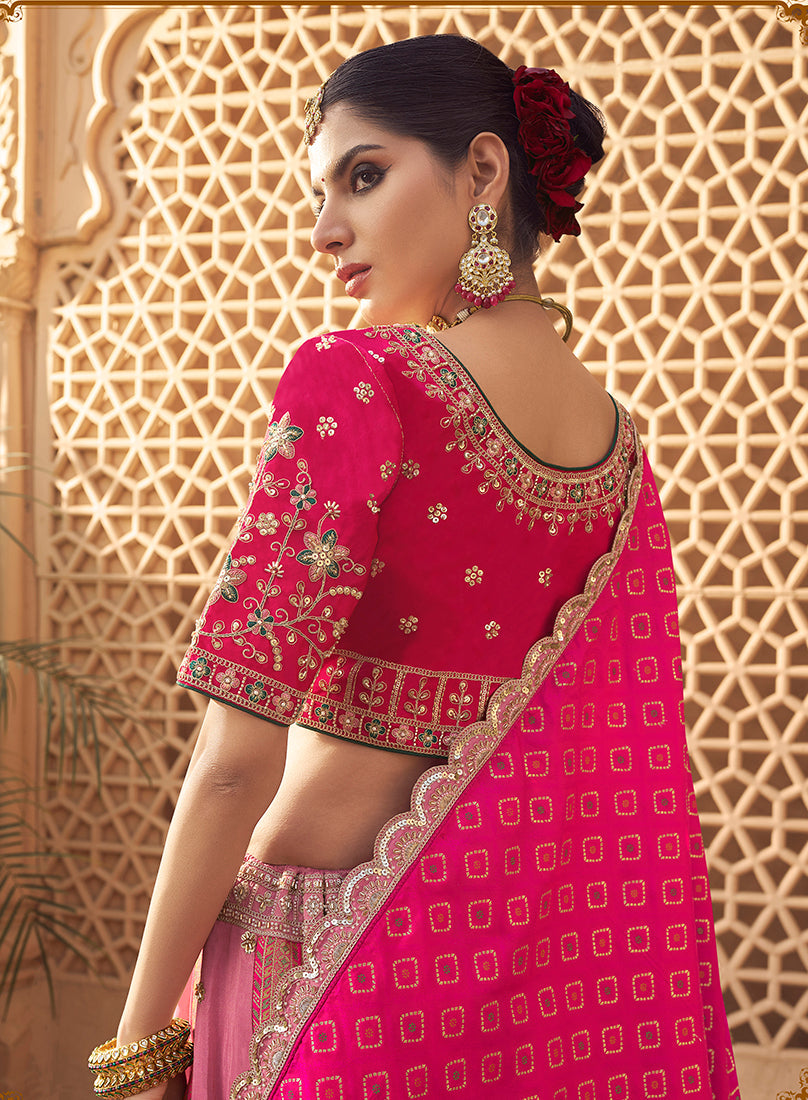 Onion Pink Banarasi Silk Wedding Wear Lehenga With Embroidery Work