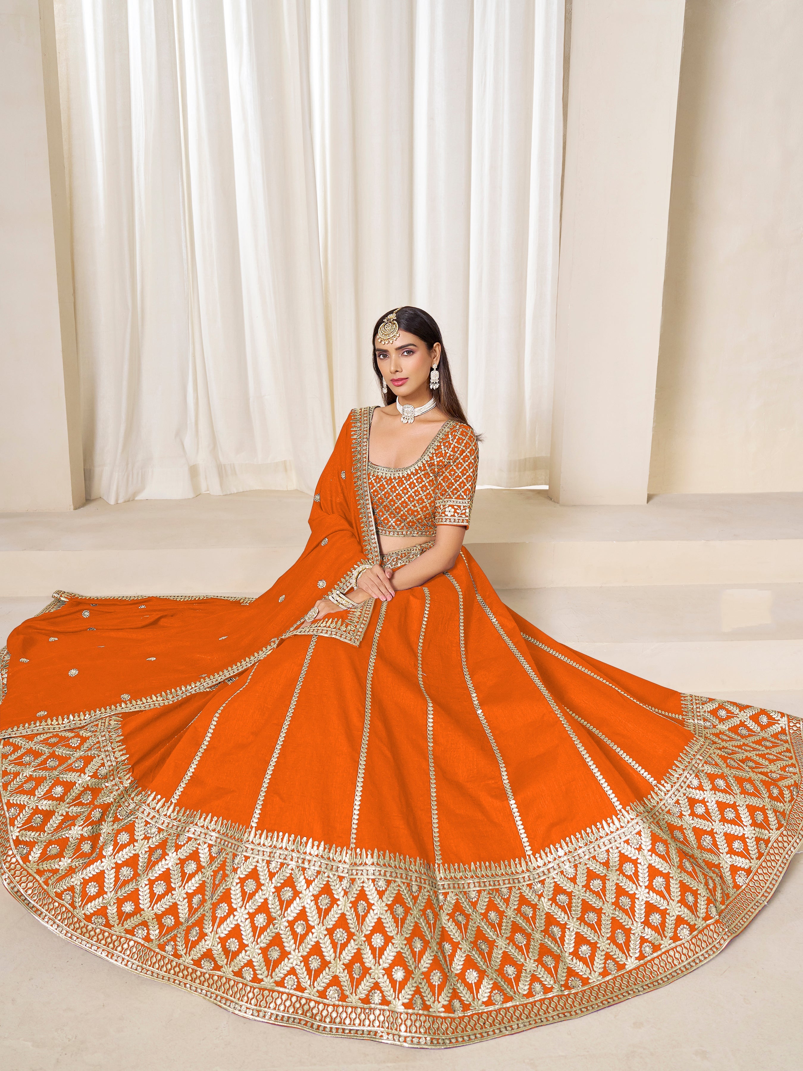 Orange Art Silk Wedding Wear Lehenga Choli Set