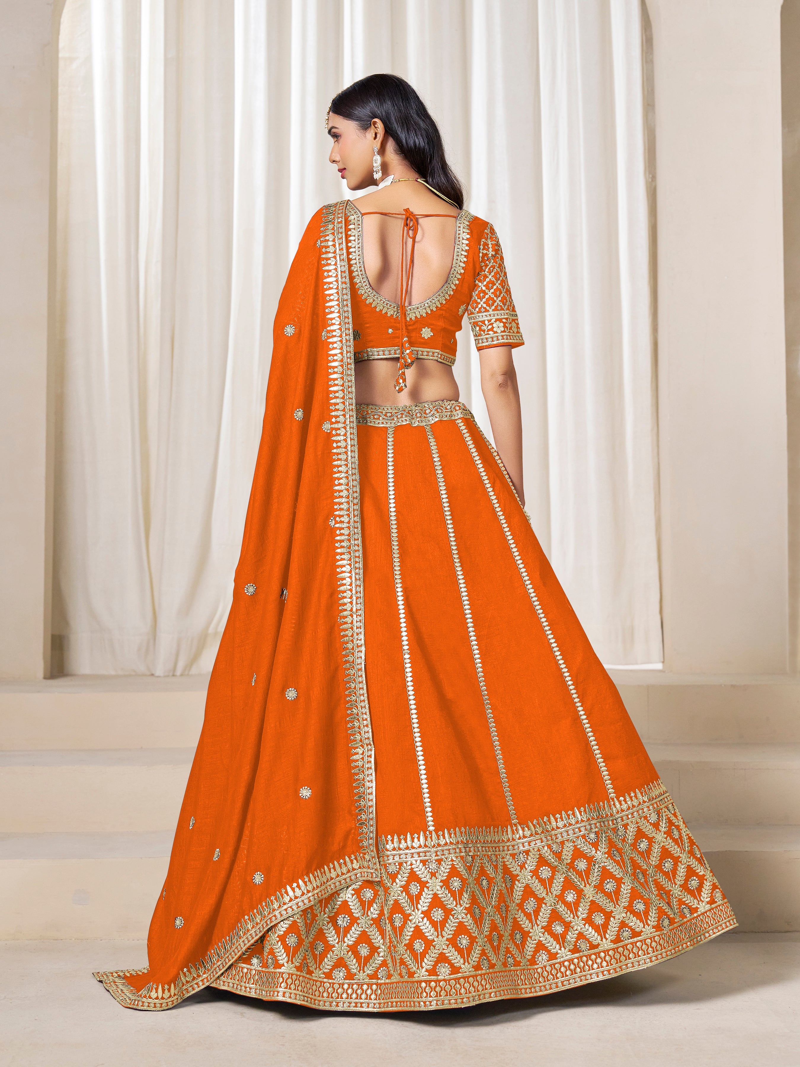 Orange Art Silk Wedding Wear Lehenga Choli Set