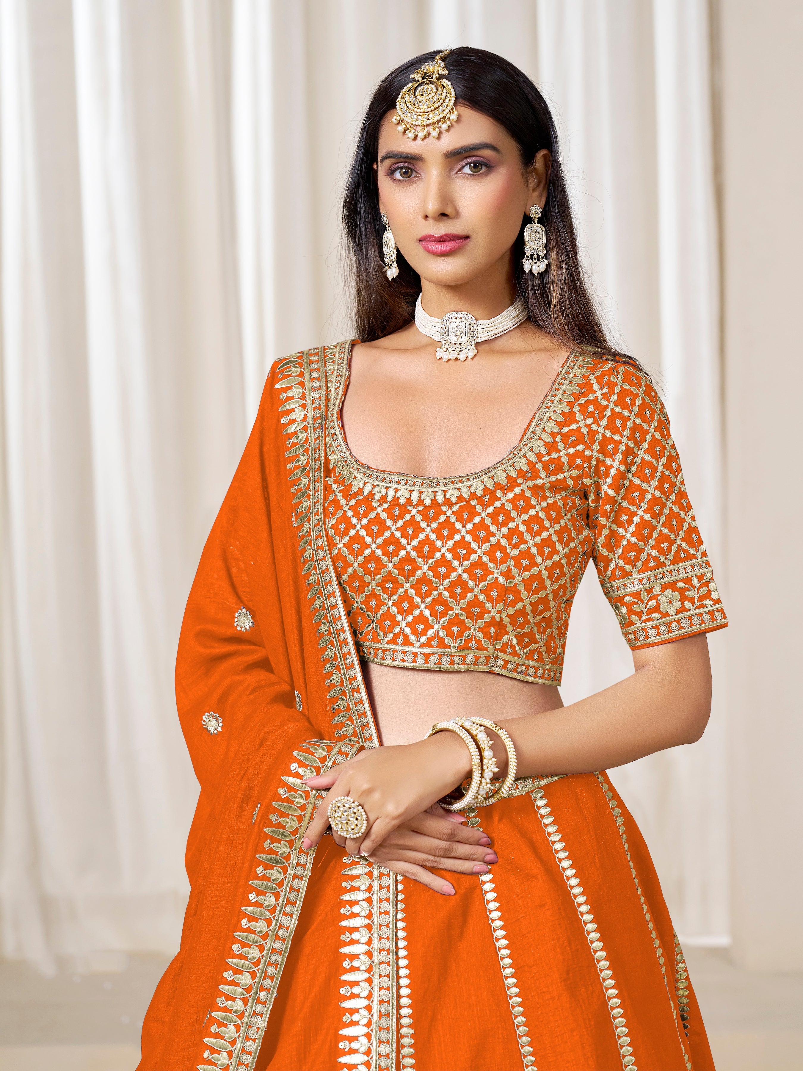 Orange Art Silk Wedding Wear Lehenga Choli Set