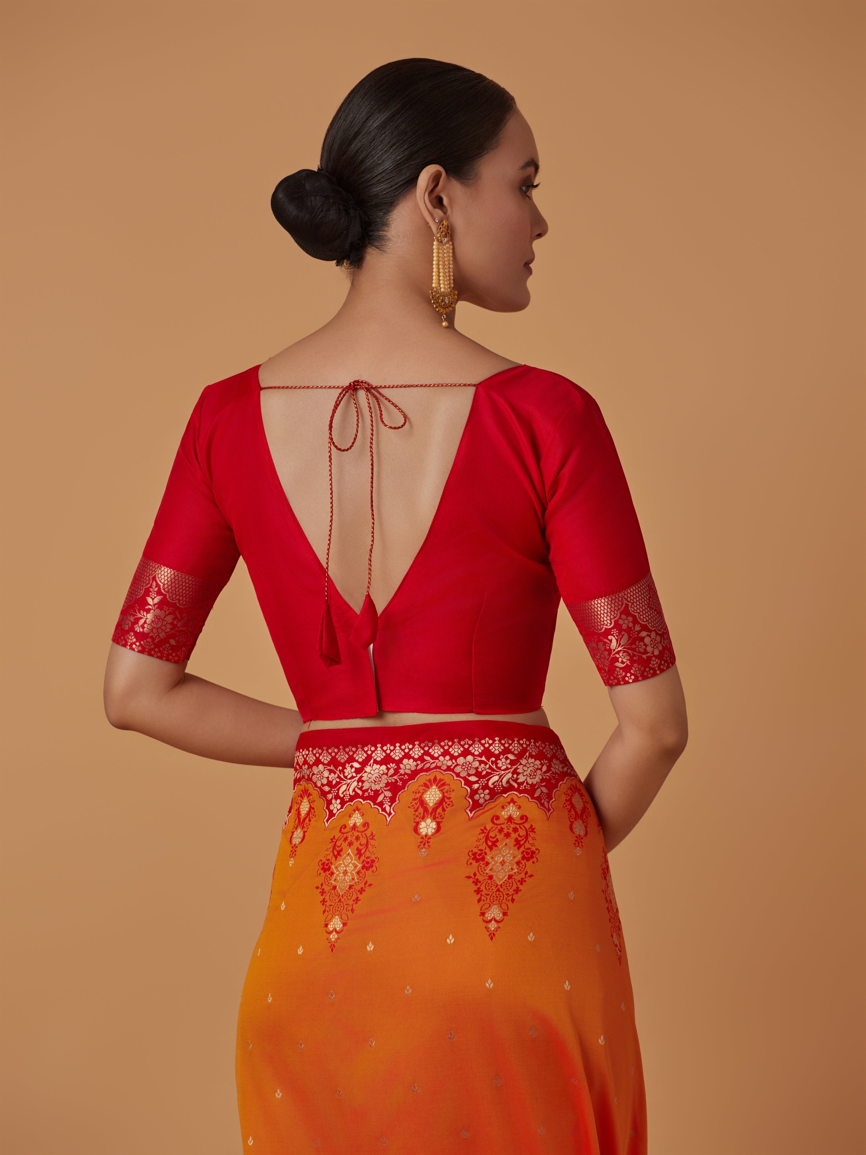 Orange Banarasi Silk Blend Zari Woven Contemporary Saree