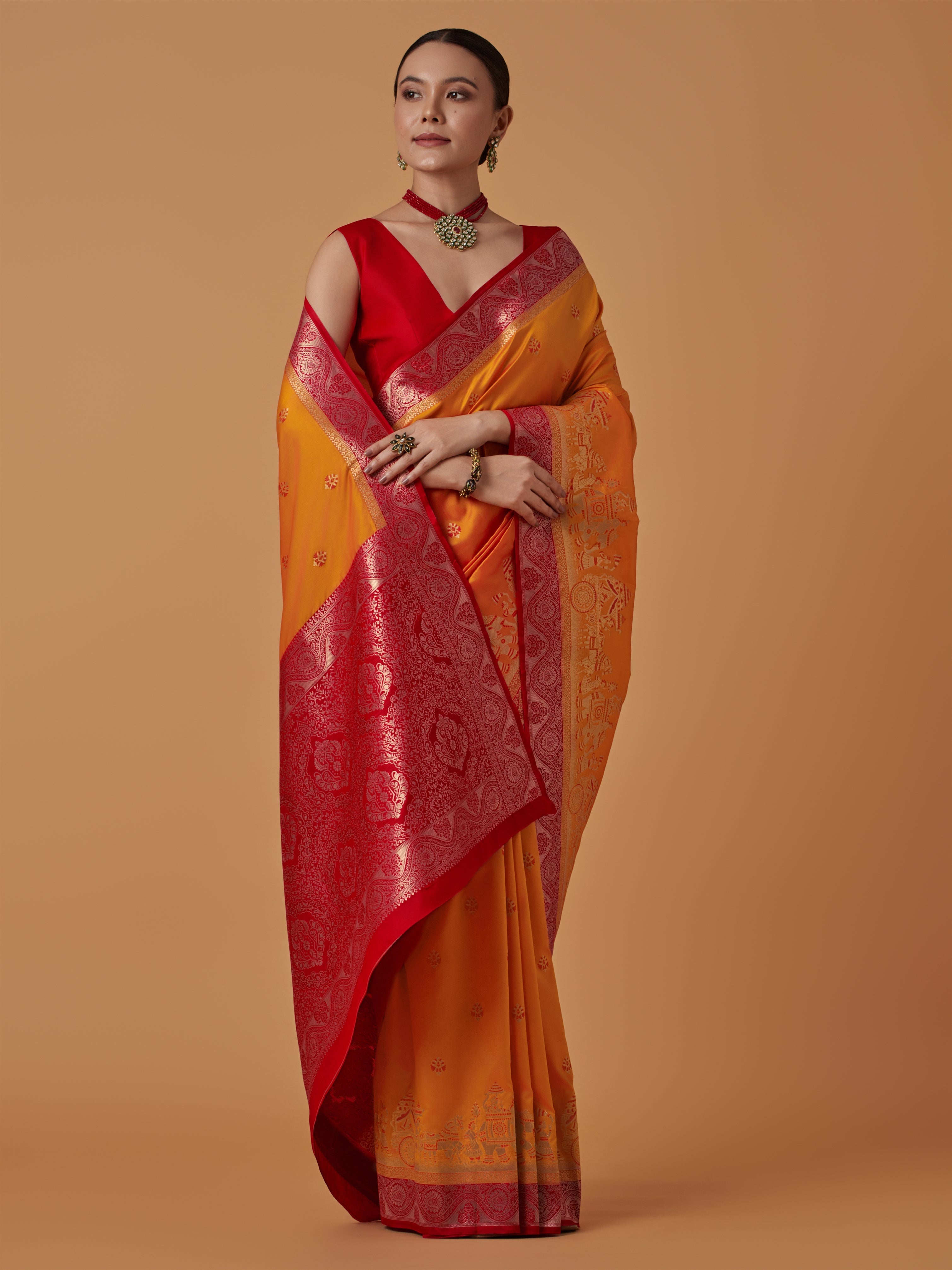 Red Banarasi Silk Dulha Dulhan Zari Woven Saree