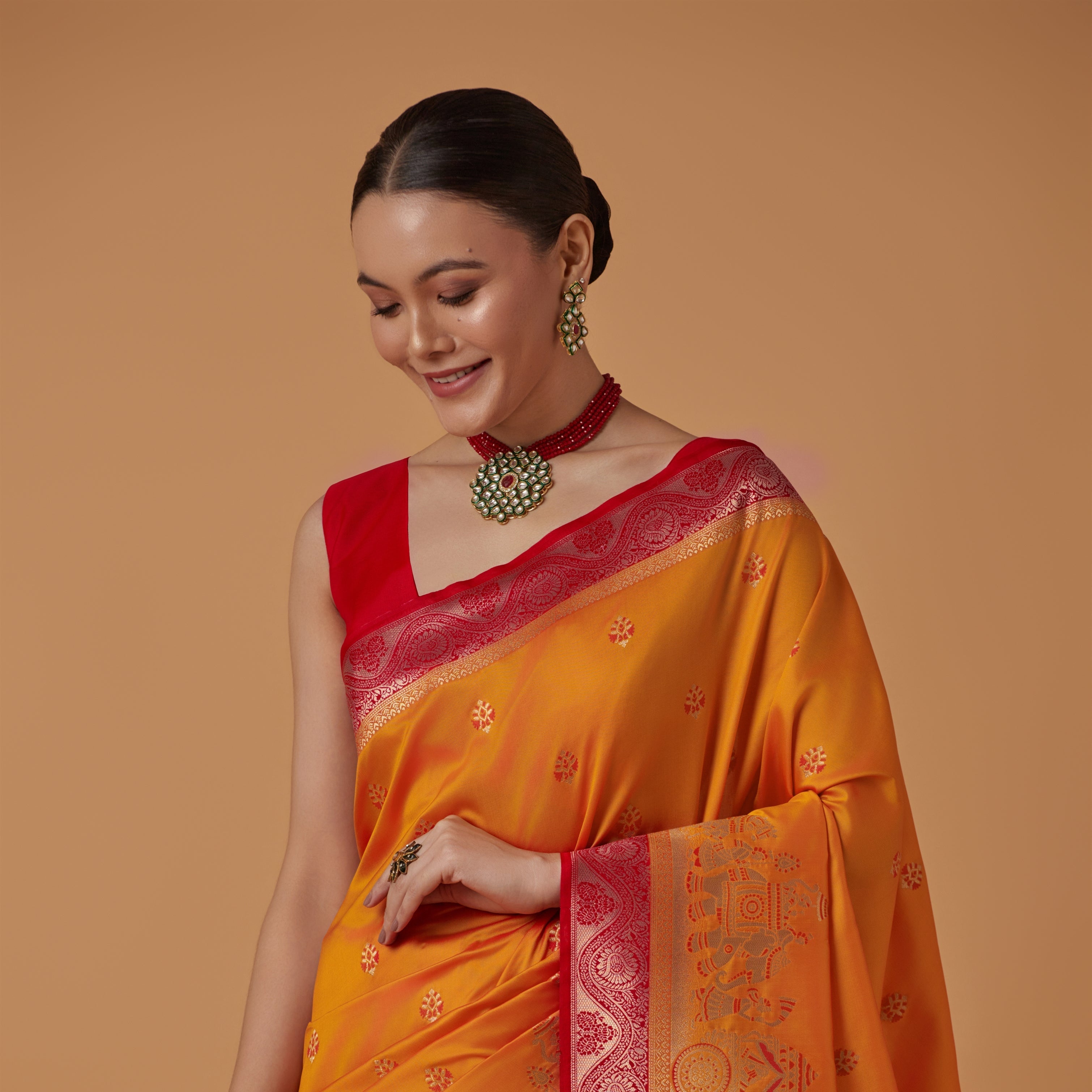 Red Banarasi Silk Dulha Dulhan Zari Woven Saree