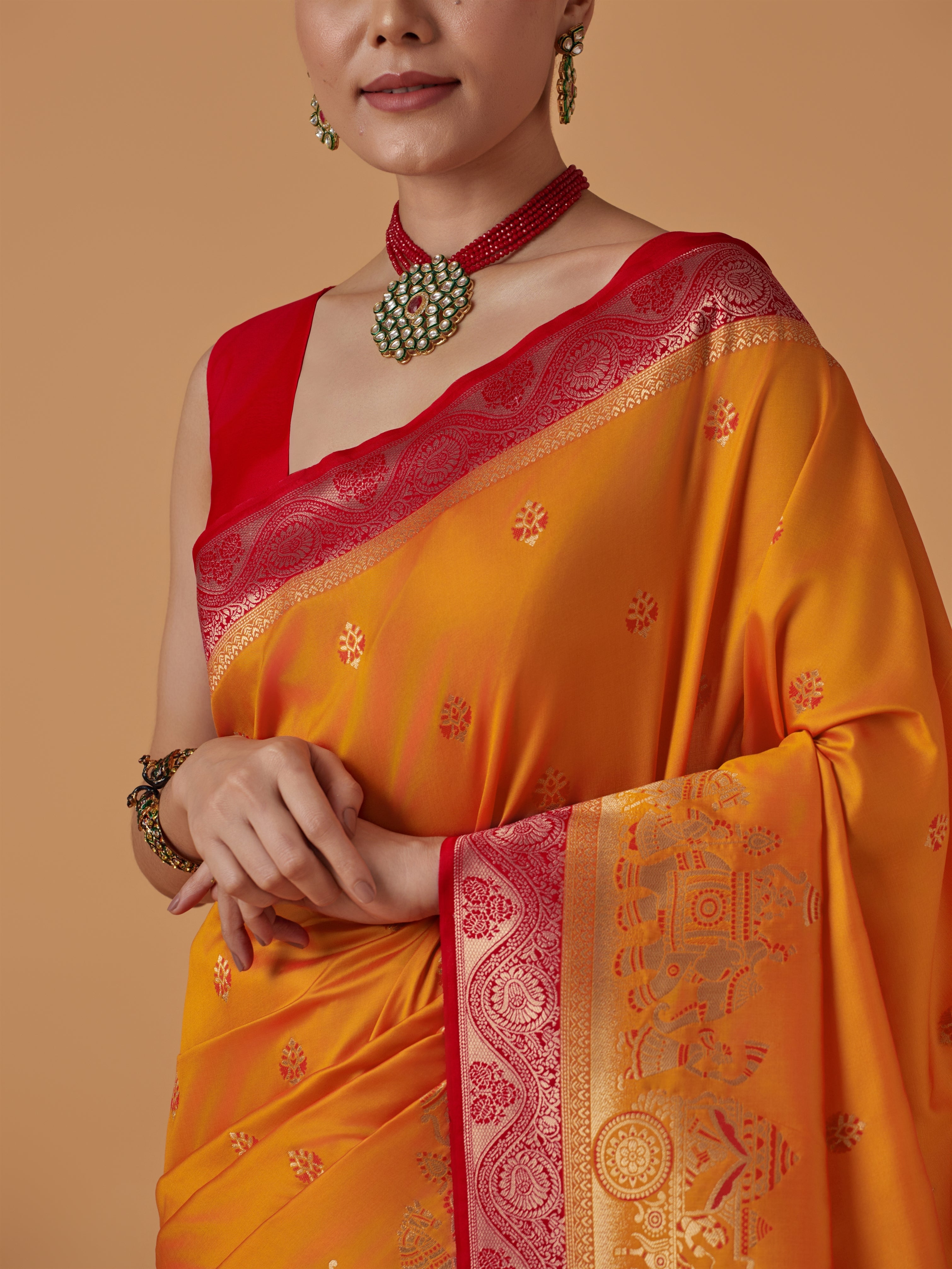 Orange Banarasi Silk Dulha Dulhan Zari Woven Saree