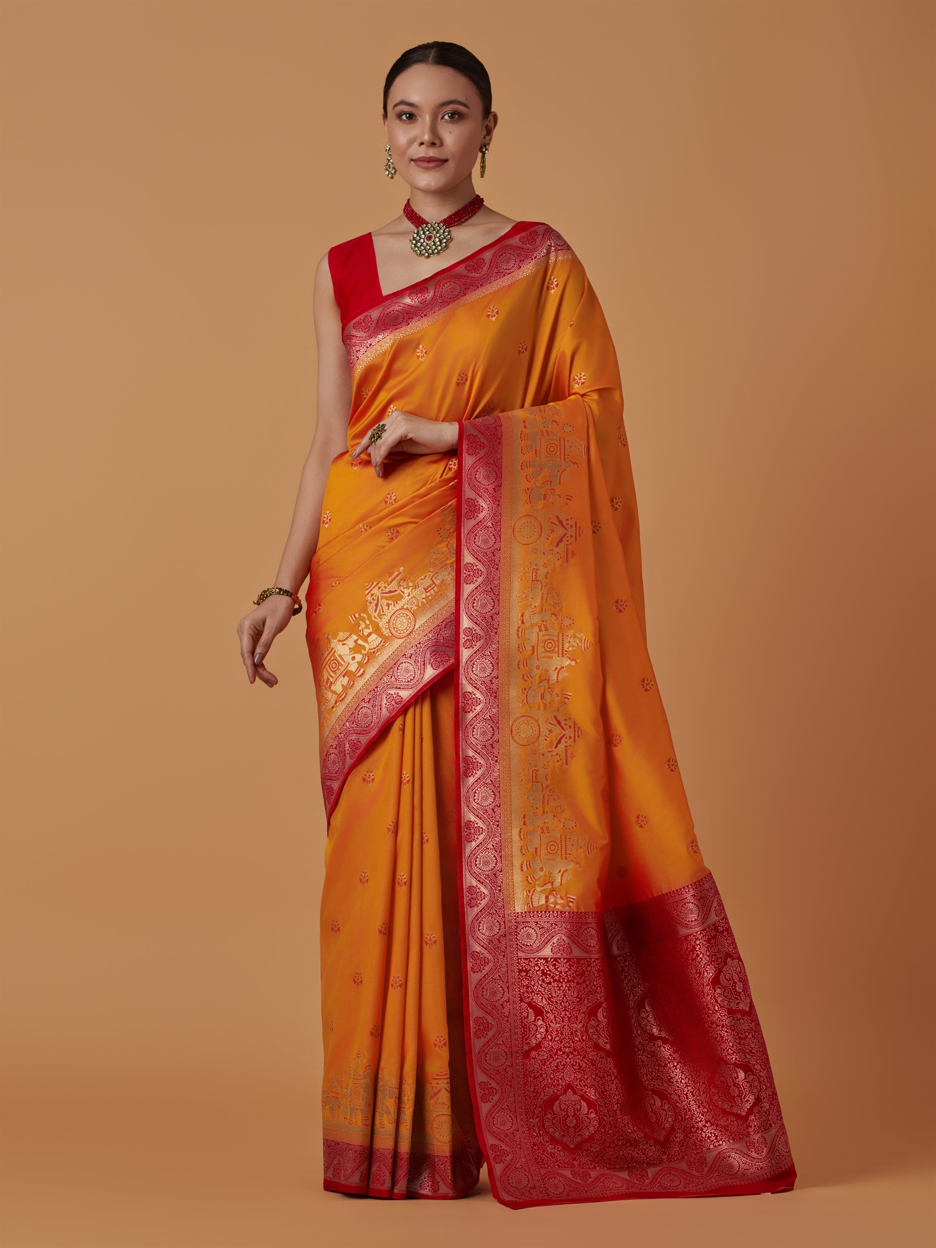 Red Banarasi Silk Dulha Dulhan Zari Woven Saree