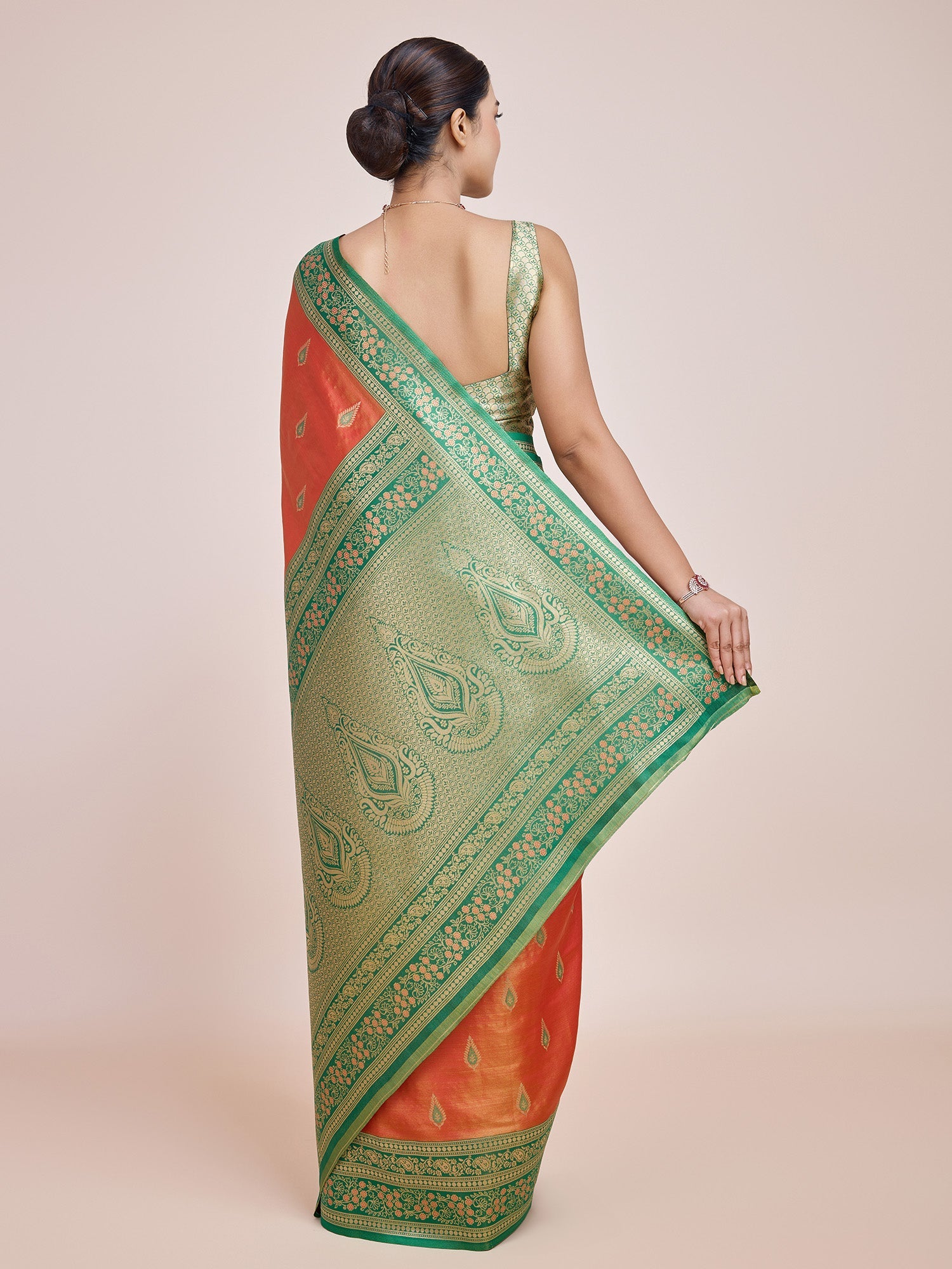 Orange Banarasi Tissue Silk Reception Wear Saree