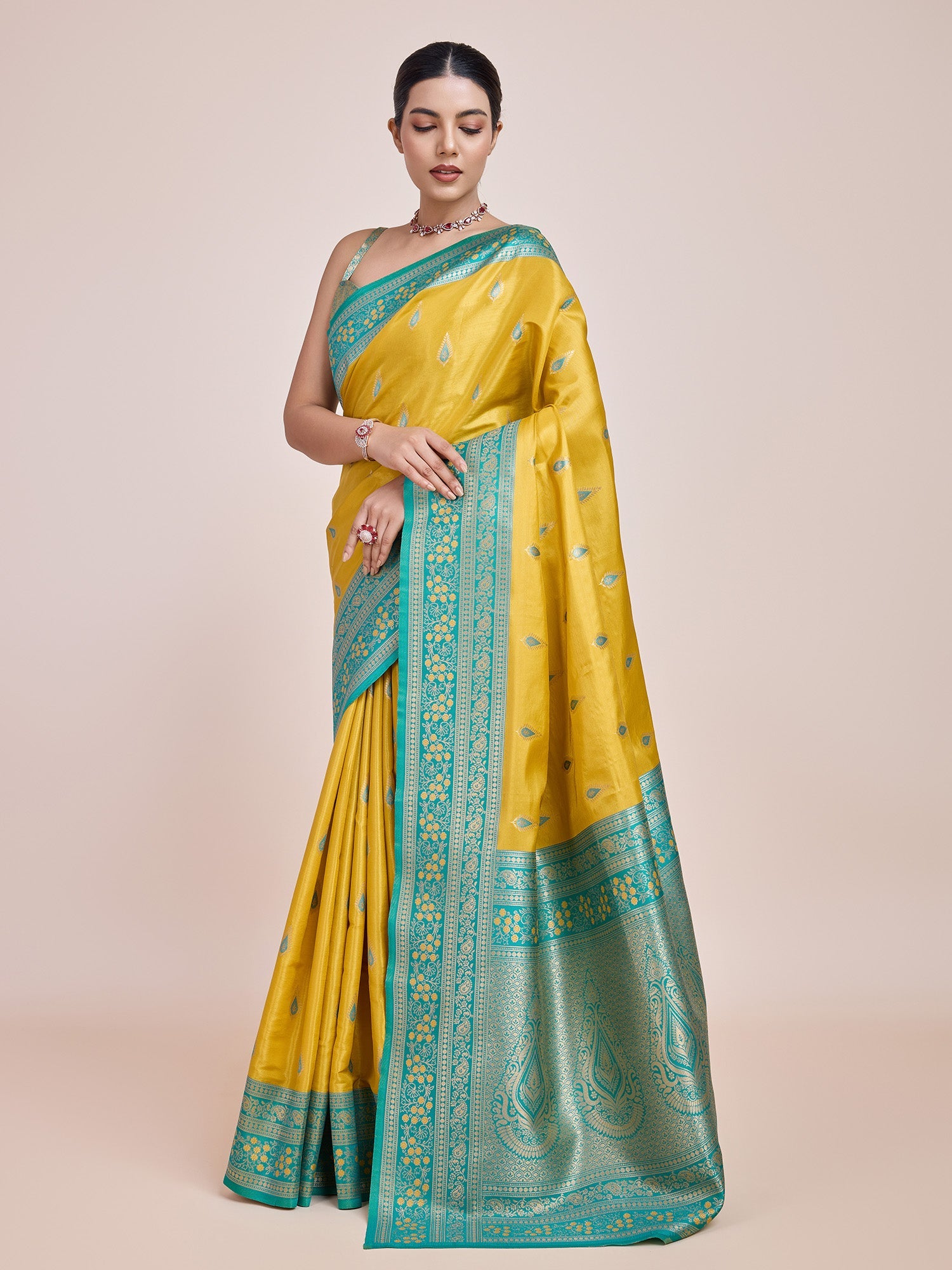 Yellow Banarasi Tissue Silk Zari Woven Festival Saree