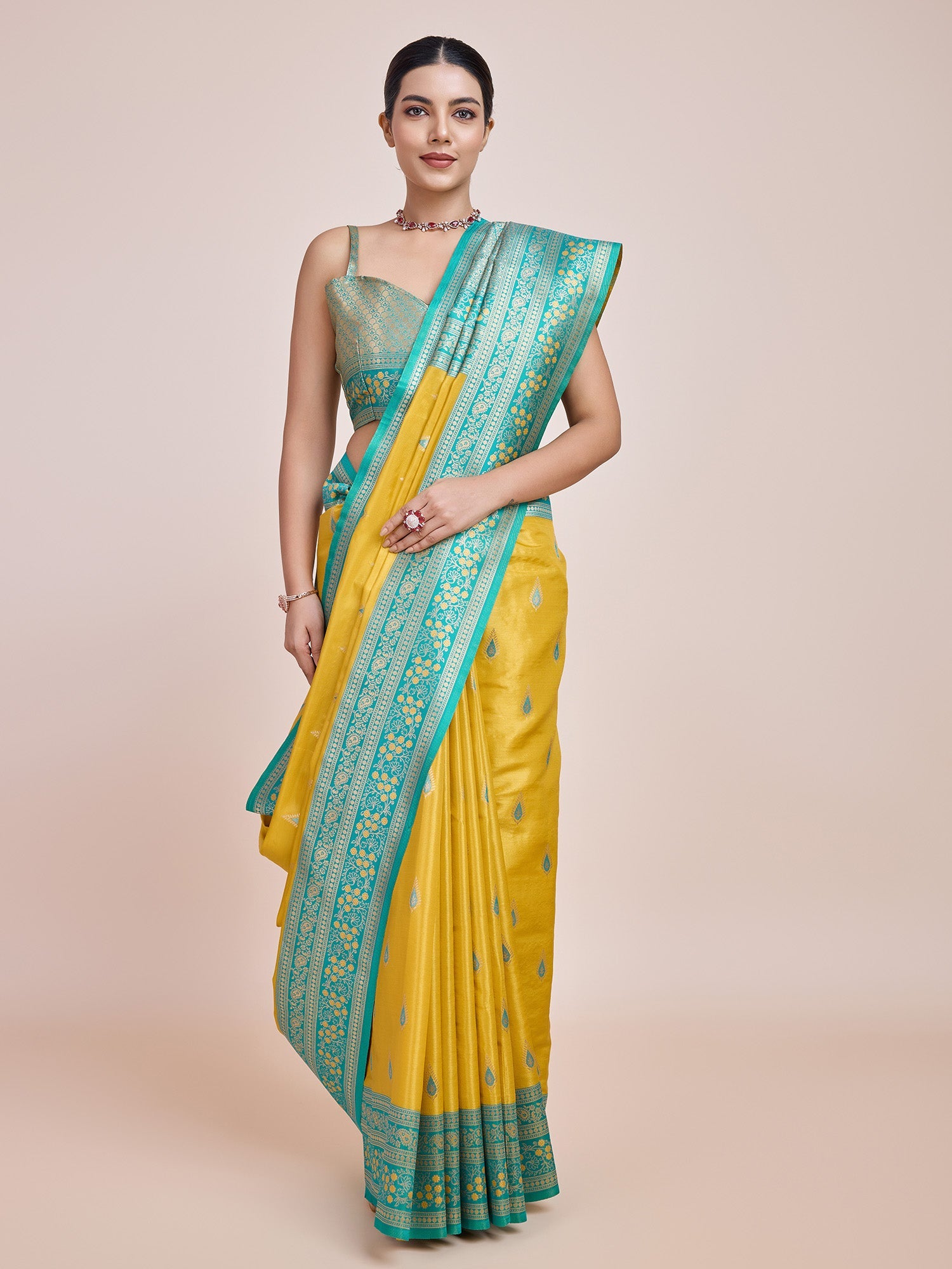 Yellow Banarasi Tissue Silk Zari Woven Festival Saree