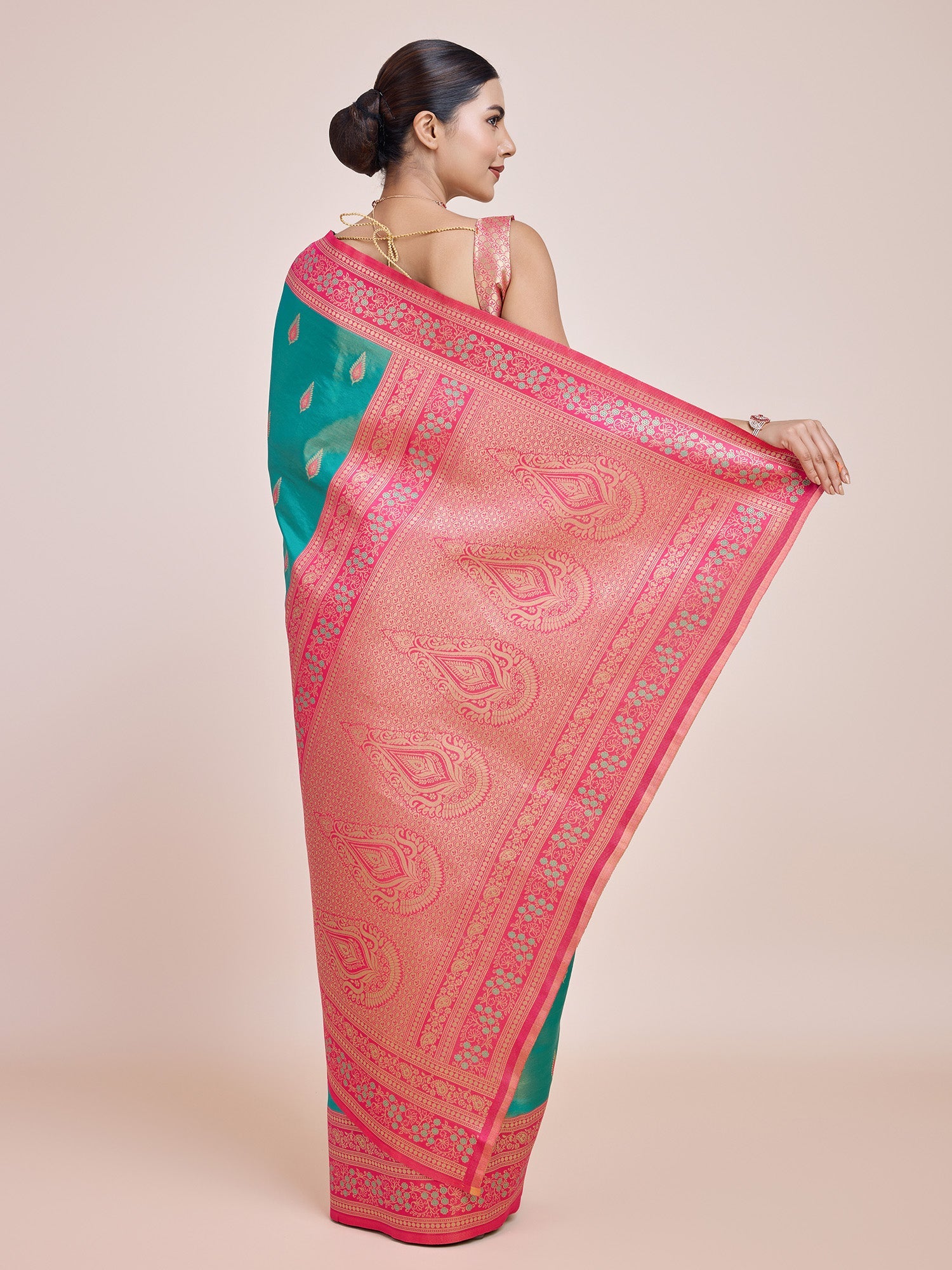 Turquoise Banarasi Tissue Silk  Weaving Wedding Saree