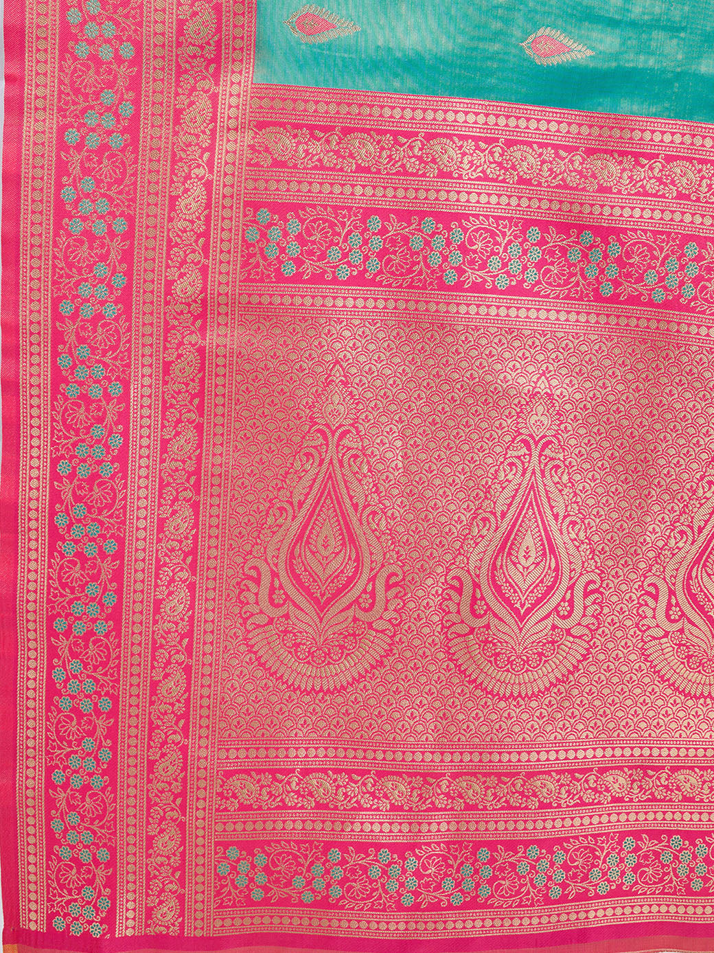 Turquoise Banarasi Tissue Silk  Weaving Wedding Saree