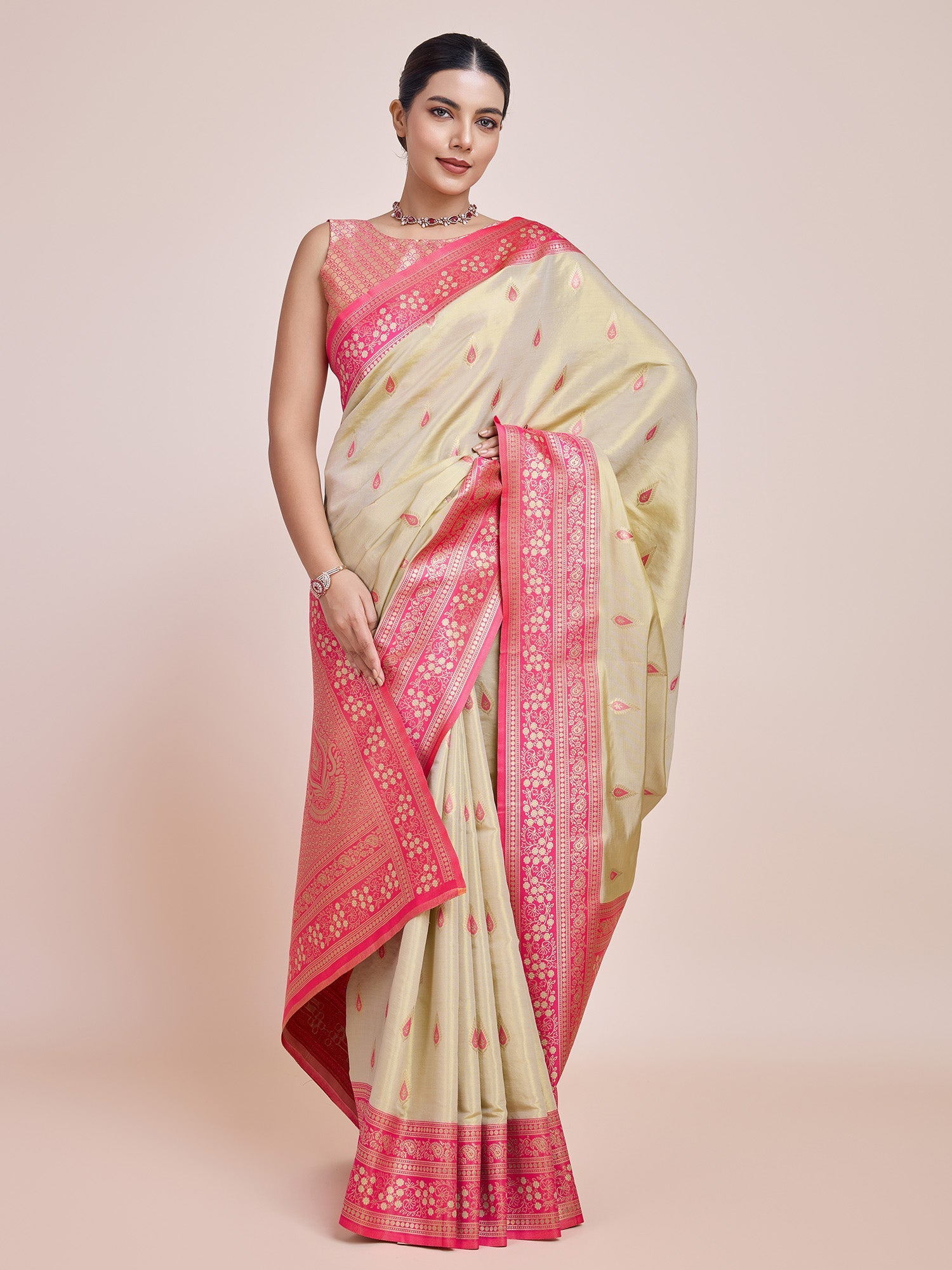 Cream Banarasi Tissue Silk Zari Weaving Ceremony Saree