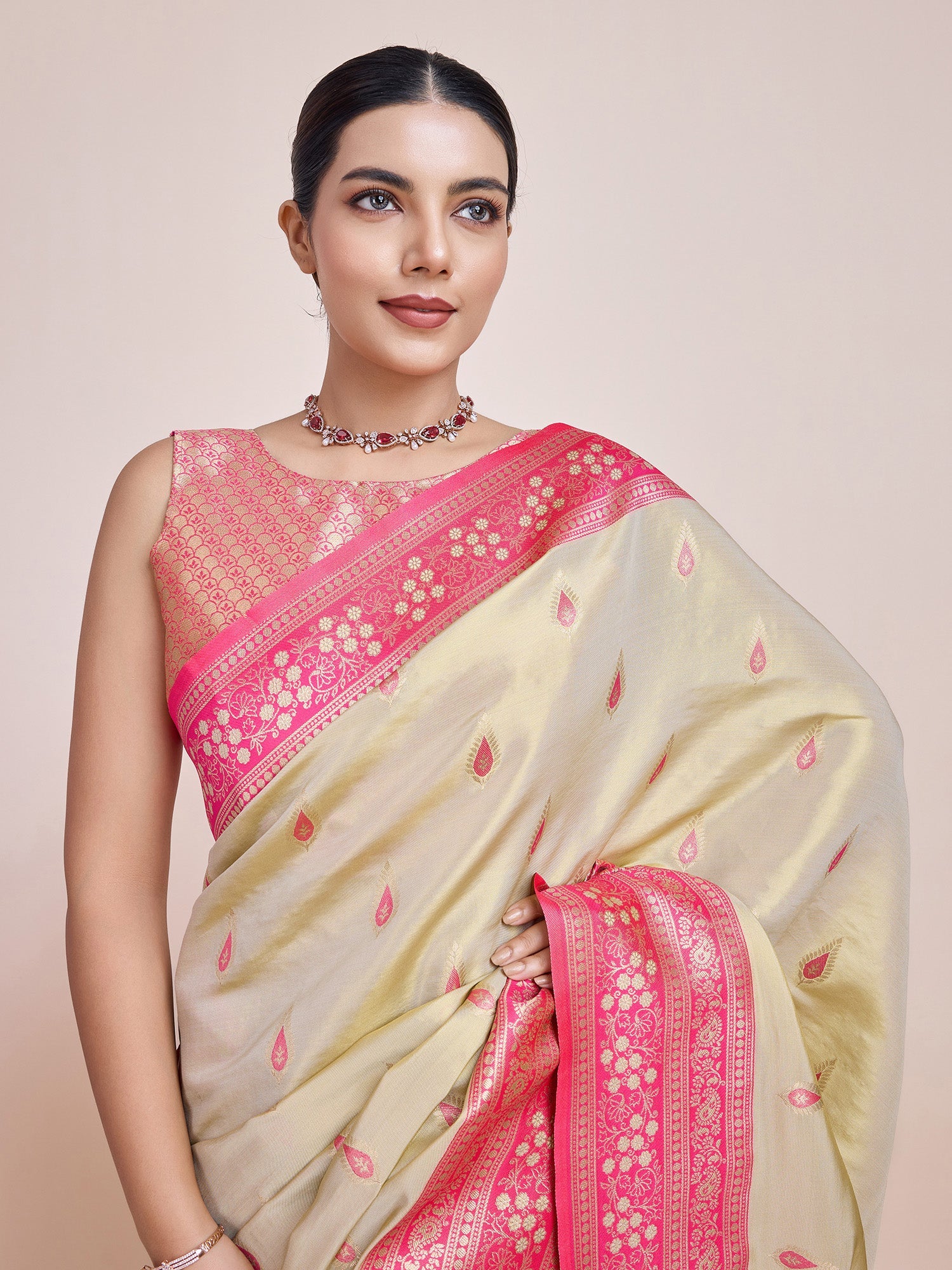 Cream Banarasi Tissue Silk Zari Weaving Ceremony Saree